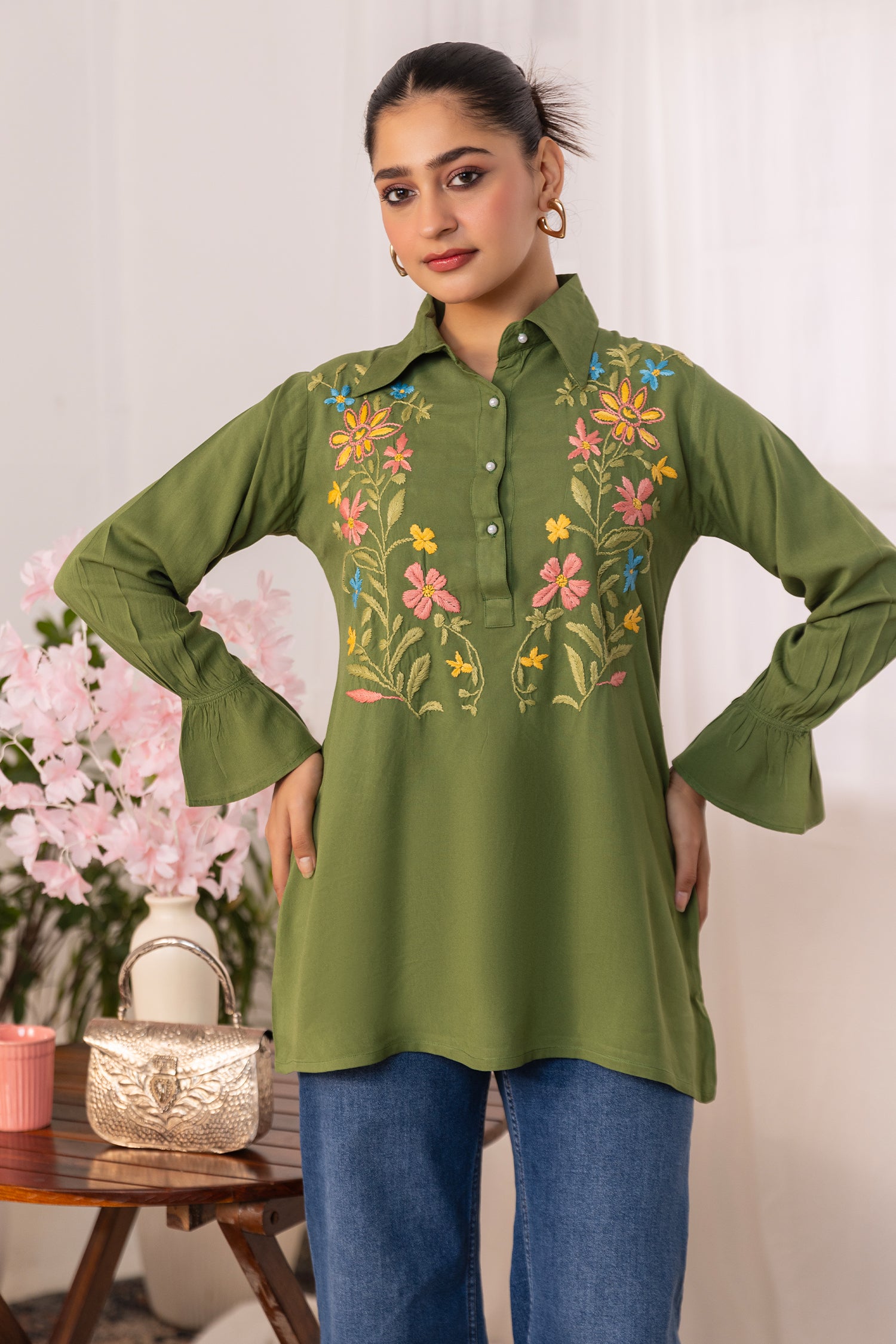 Cotton Chikankari Shirt - Green