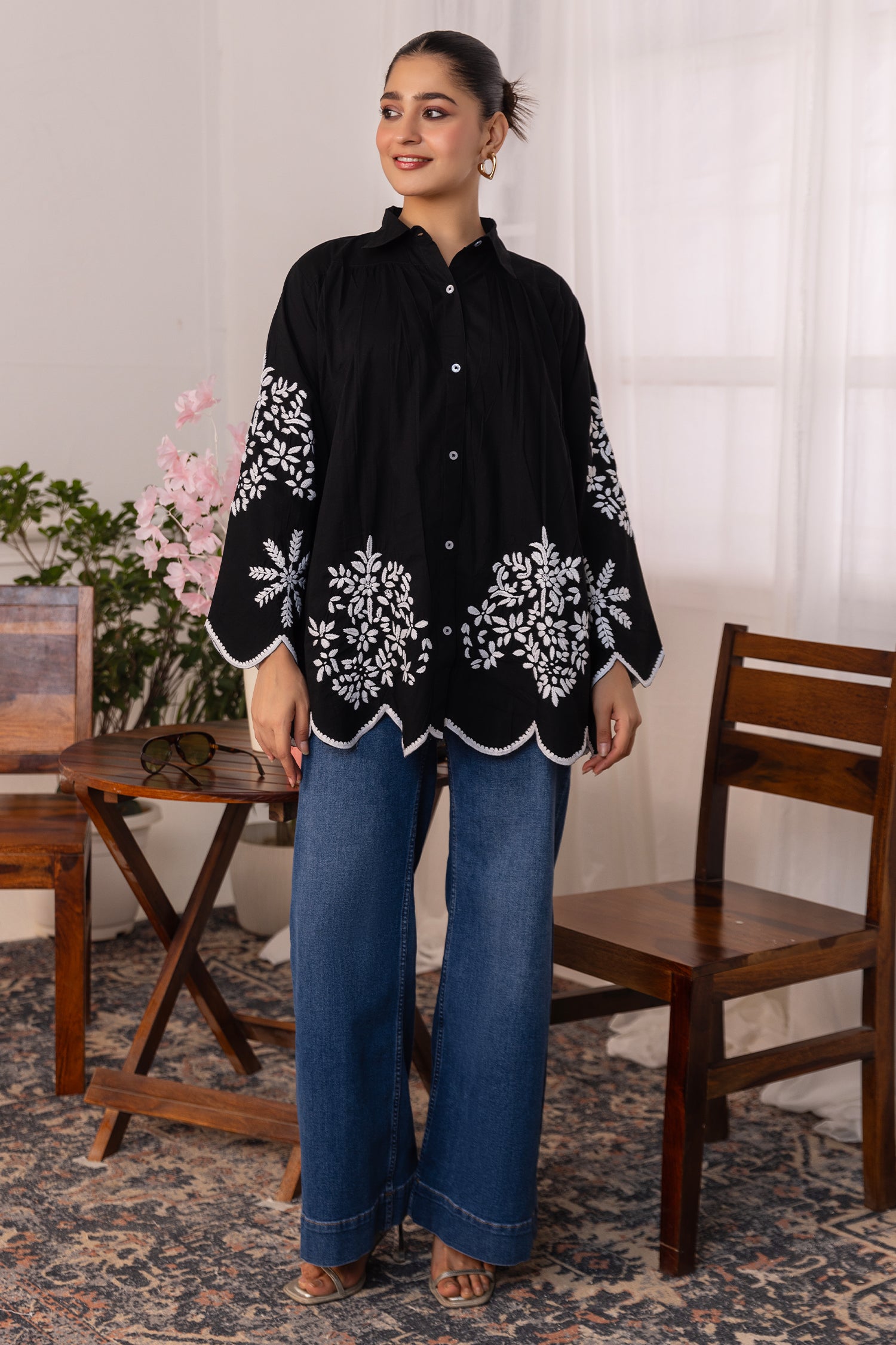 Cotton Chikankari Shirt - Black