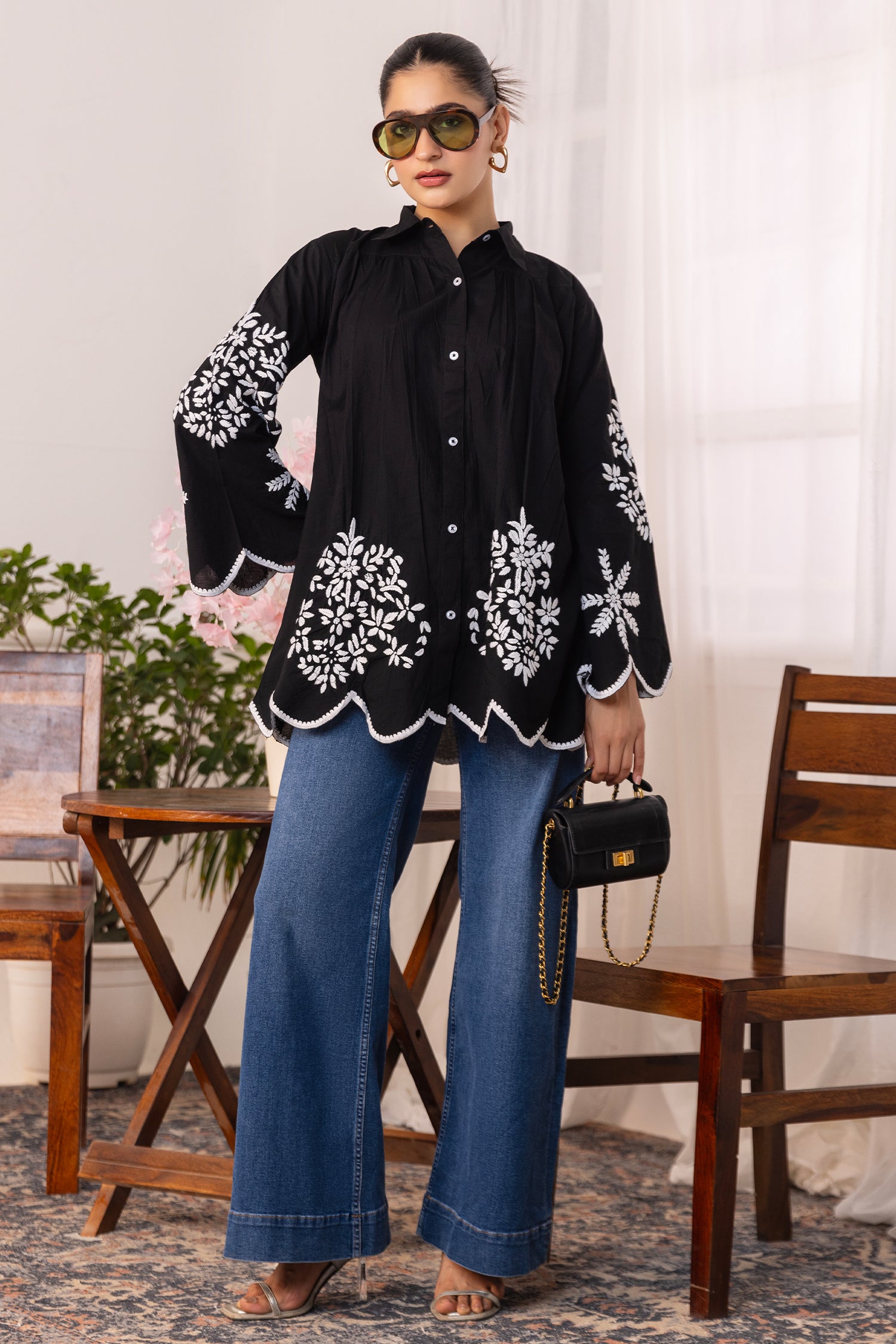Cotton Chikankari Shirt - Black