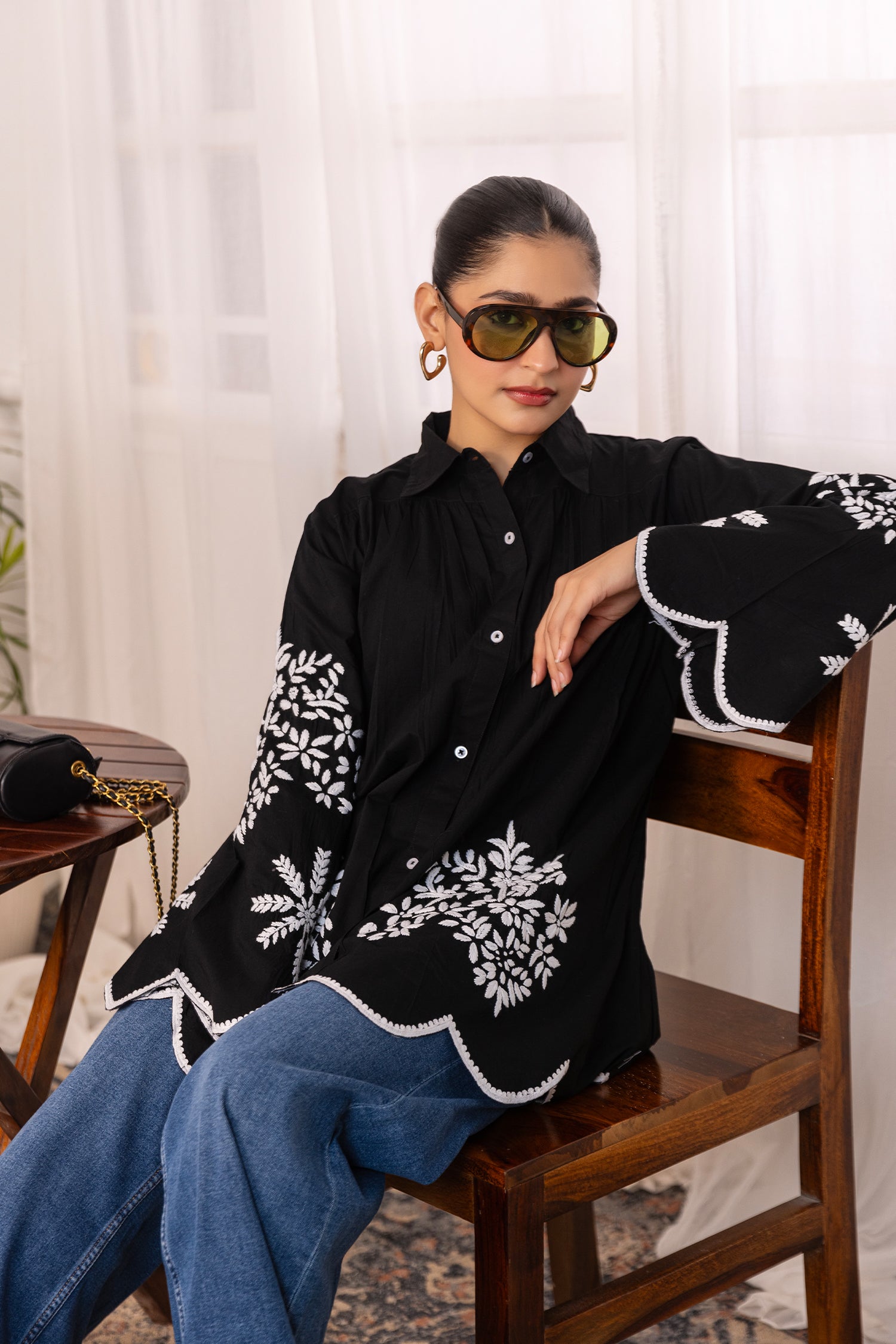 Cotton Chikankari Shirt - Black