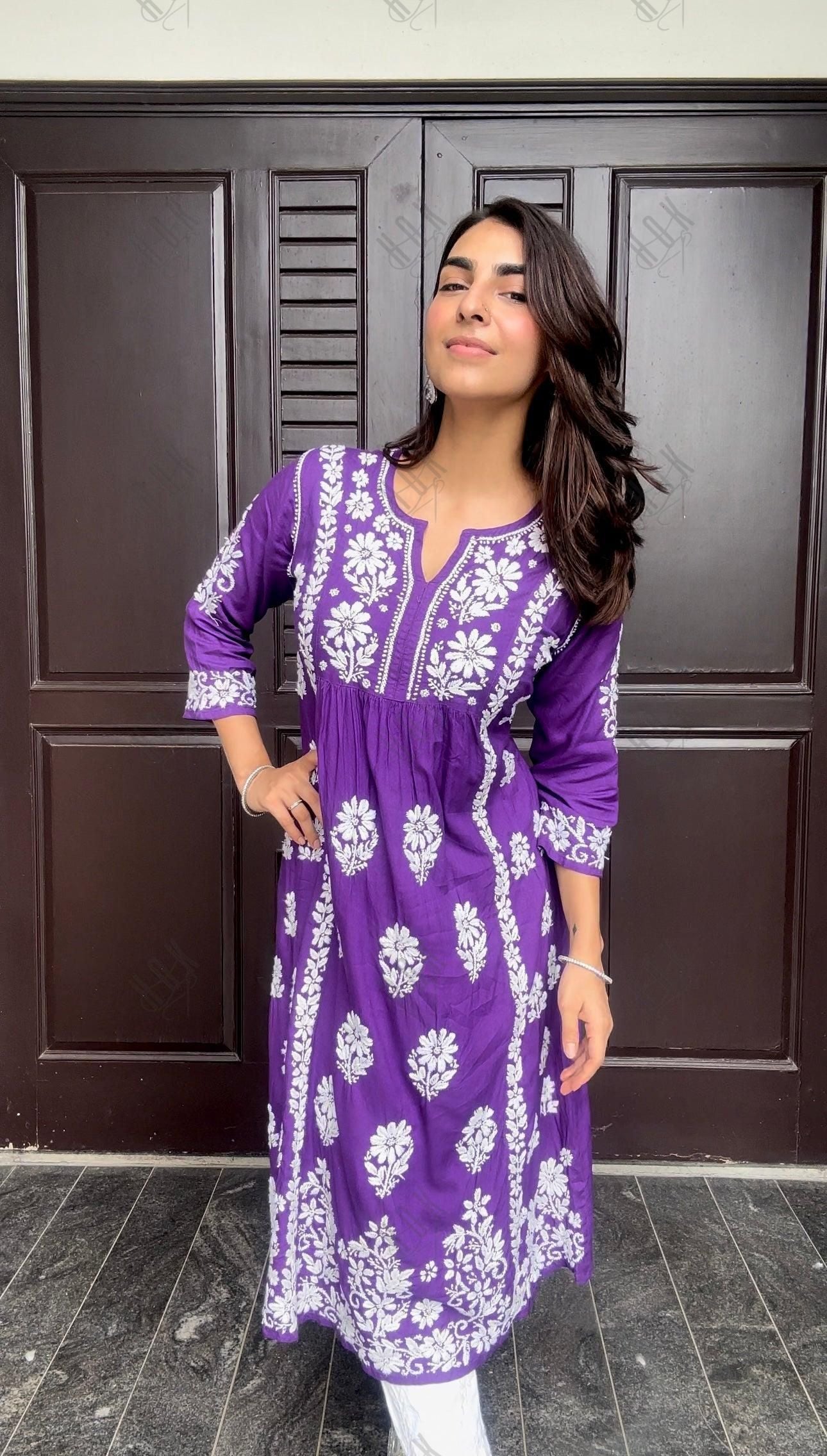 Jiya Jain in House of Kari Chikankari Kurti in Purple - House Of Kari (Chikankari Clothing)