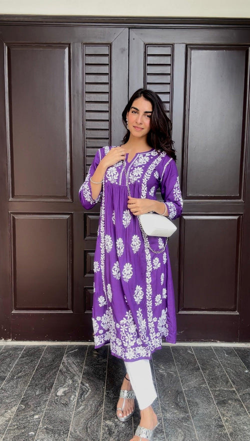 Jiya Jain in House of Kari Chikankari Kurti in Purple - House Of Kari (Chikankari Clothing)