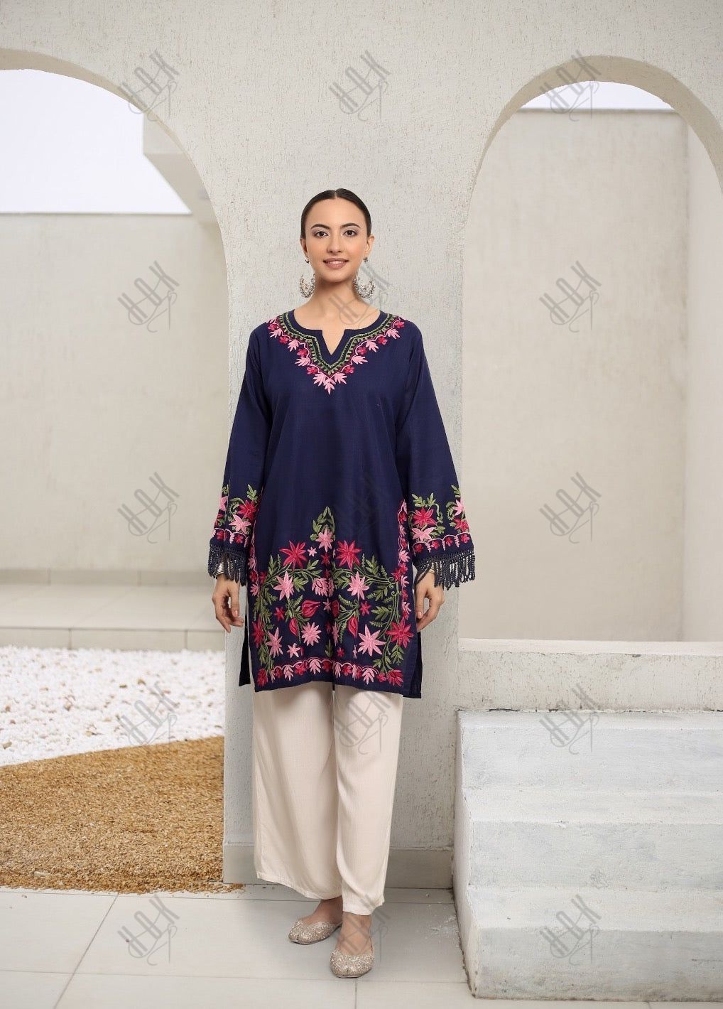 Falak Kashmiri Long Kurta - Blue