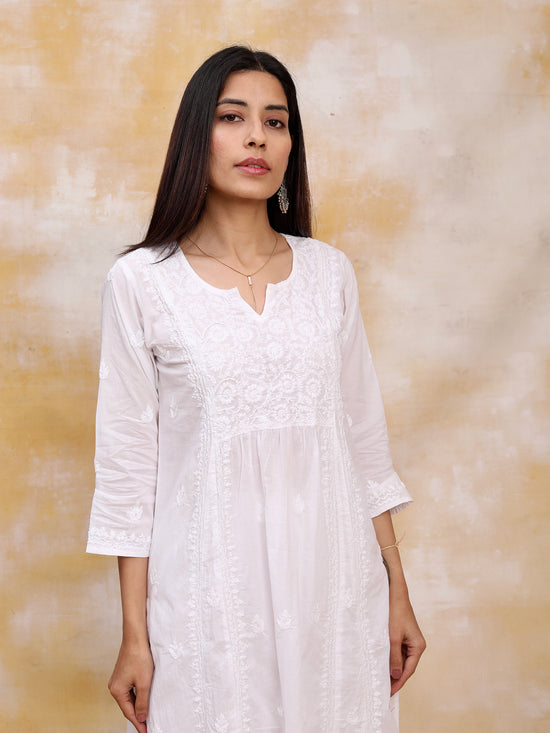Hand embroidery Chikankari Dress-White