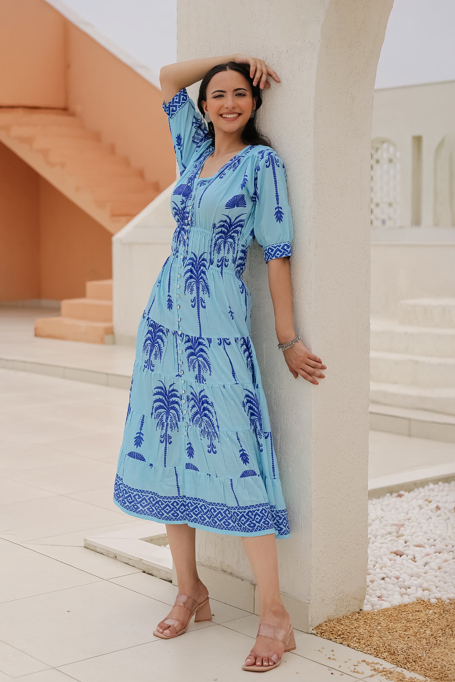 Saba Chikanakri Dress in Printed Muslin - Blue