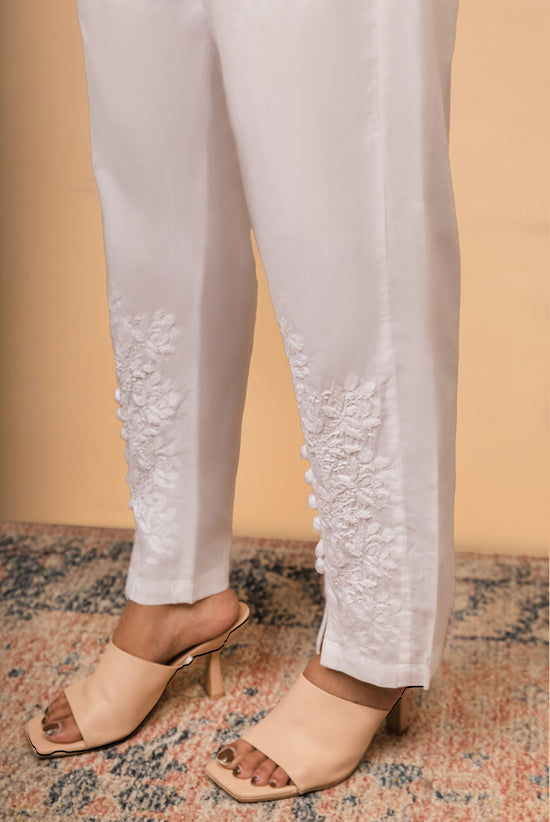 Fizaa Chikankari Cotton Pants with Lace
