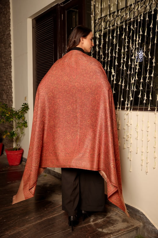 Wool Blend Kani Shawl – Woven Orange