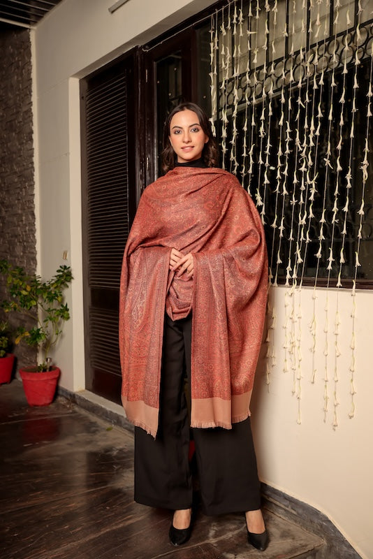 Wool Blend Kani Shawl – Woven Orange