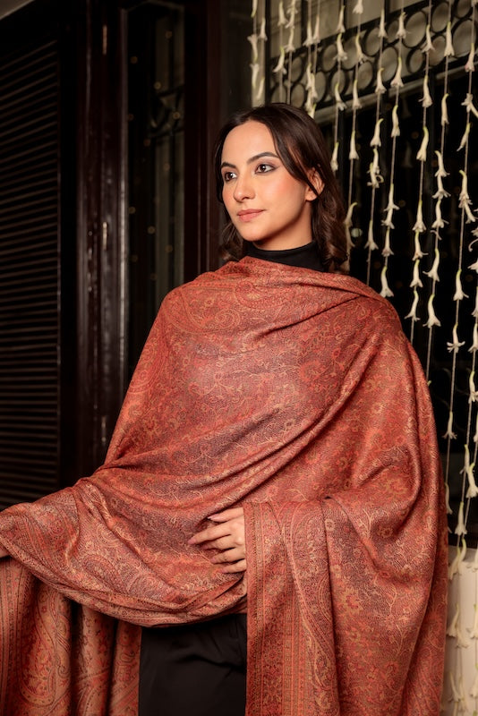 Wool Blend Kani Shawl – Woven Brown