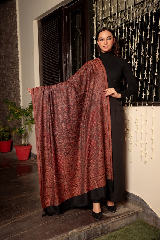 Wool Blend Kani Shawl – Woven Brown