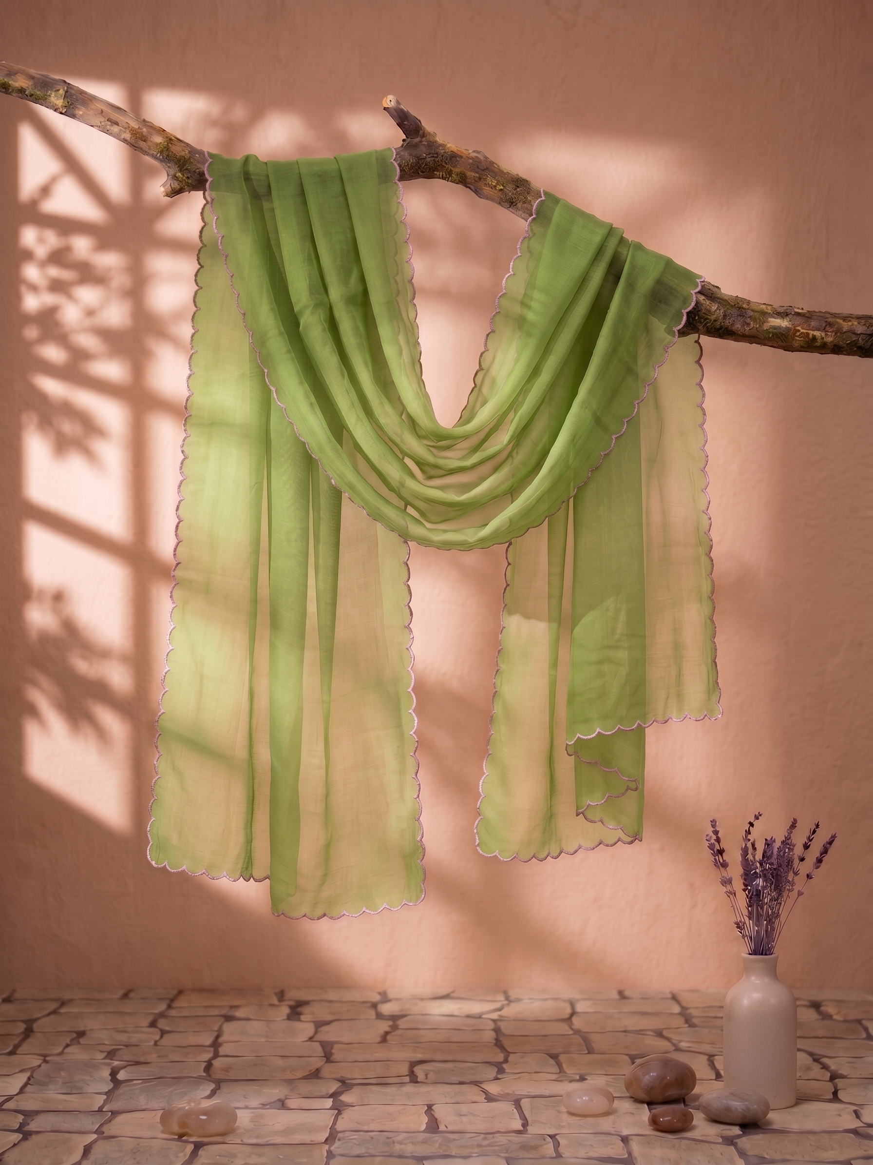 Printed Organza Dupatta in Pista Green