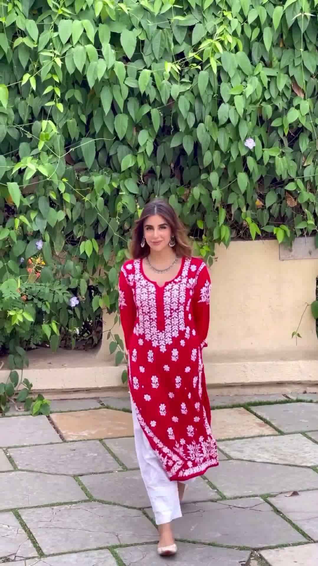 Miesha Iyer in Premium Hand Embroidery Chikankari Kurta Modal Cotton- -  House Of Kari (Chikankari Clothing)