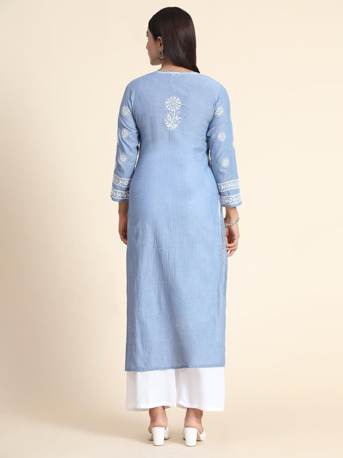 Hand Embroidery Chikankari Long Kurti for Women | Stylish Casual | Fancy - House Of Kari (Chikankari Clothing)