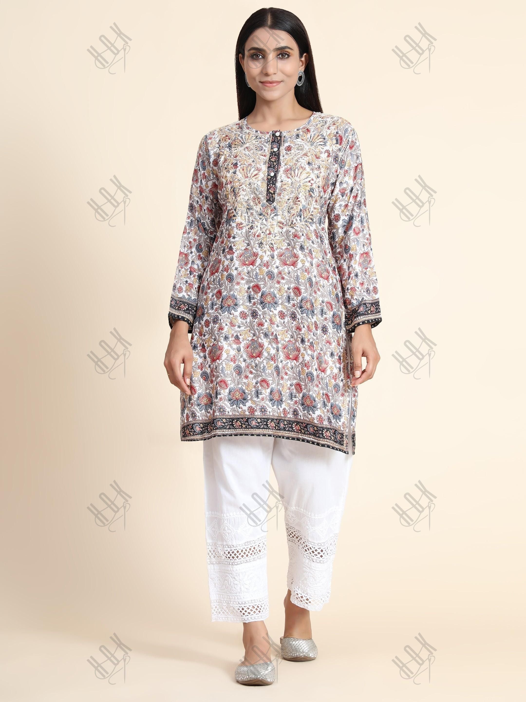 Hand Embroidery Chinakari LongTunic for Women - House Of Kari (Chikankari Clothing)