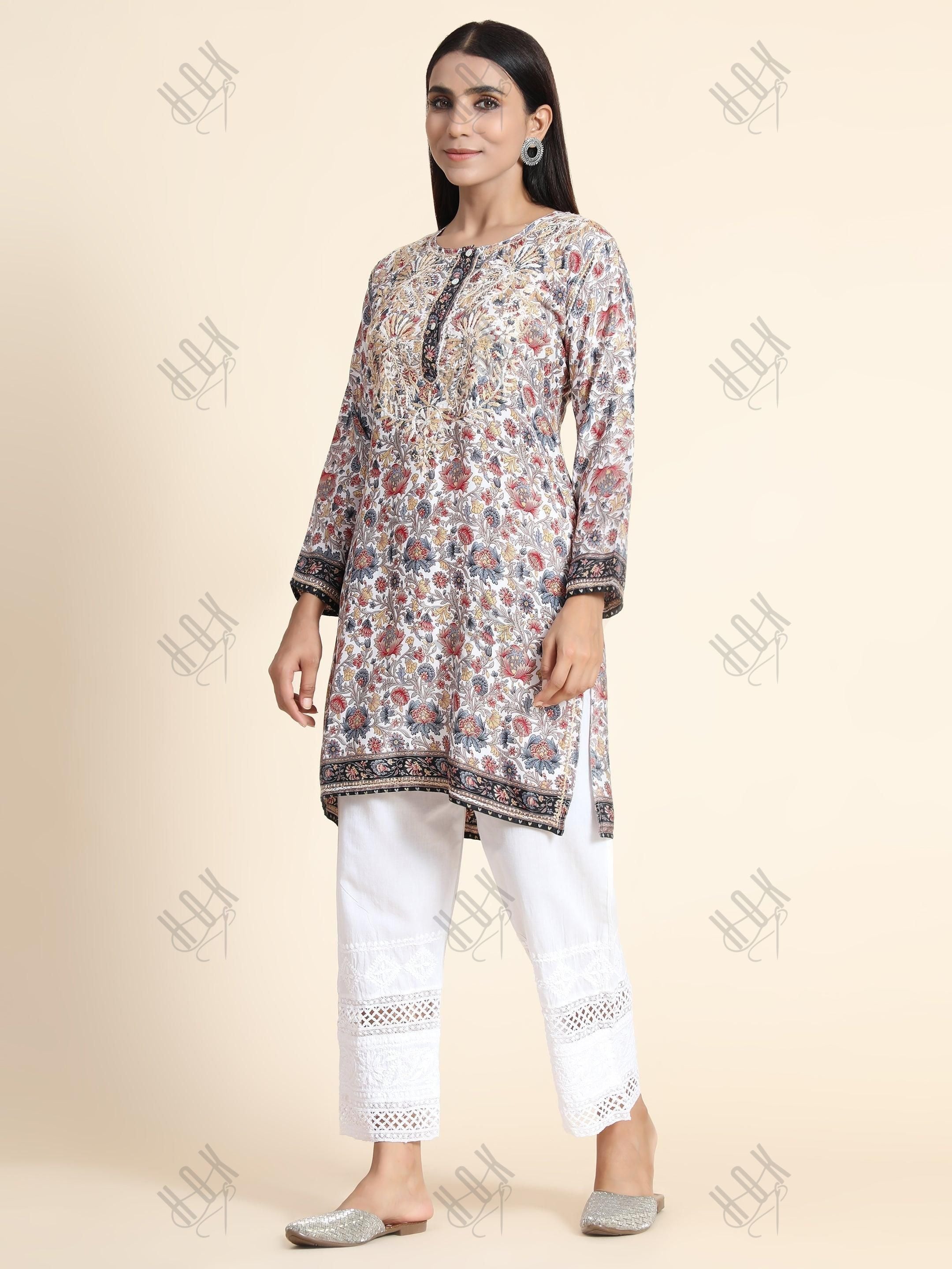 Hand Embroidery Chinakari LongTunic for Women - House Of Kari (Chikankari Clothing)