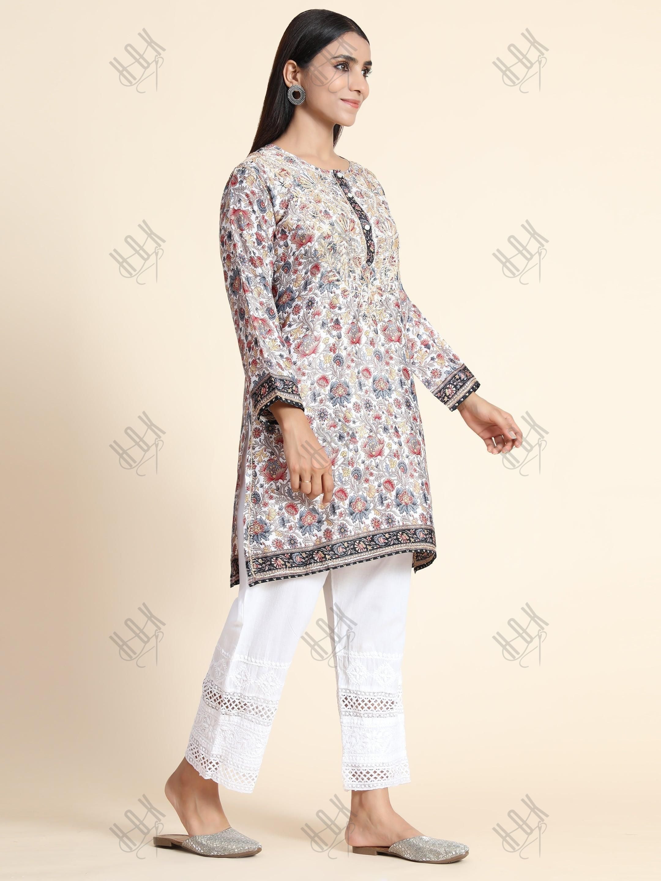 Hand Embroidery Chinakari LongTunic for Women - House Of Kari (Chikankari Clothing)