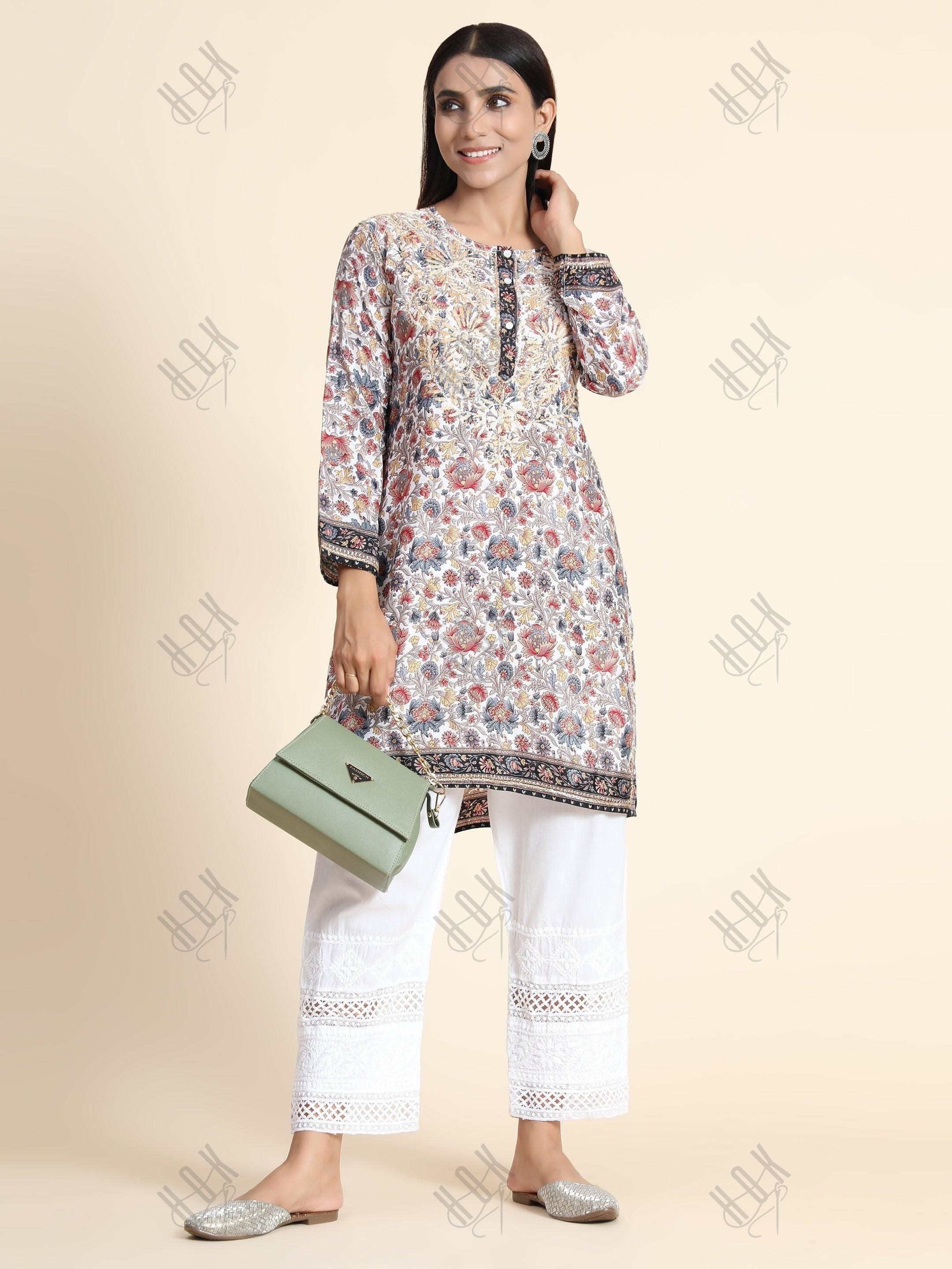 Hand Embroidery Chinakari LongTunic for Women - House Of Kari (Chikankari Clothing)