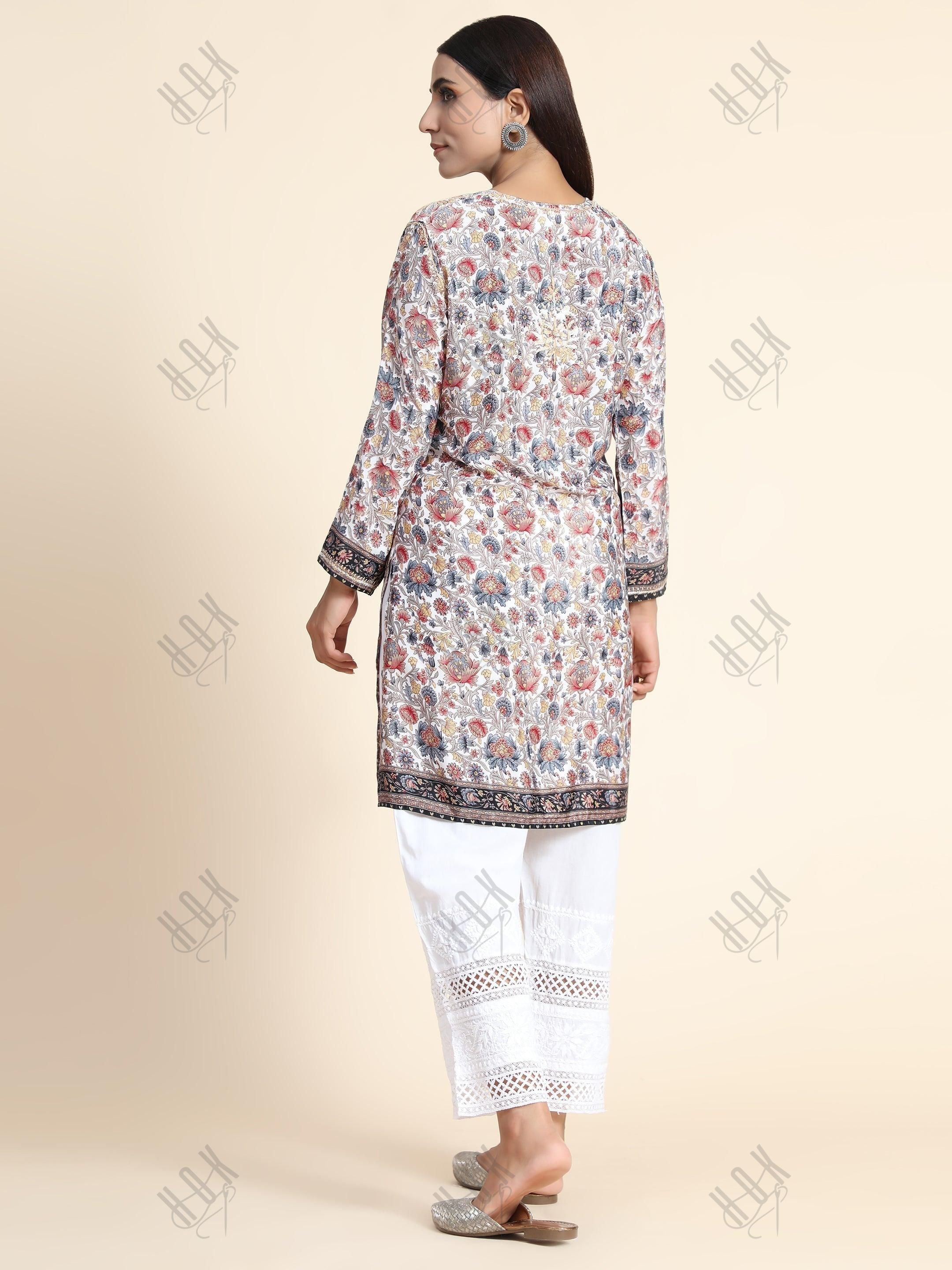 Hand Embroidery Chinakari LongTunic for Women - House Of Kari (Chikankari Clothing)