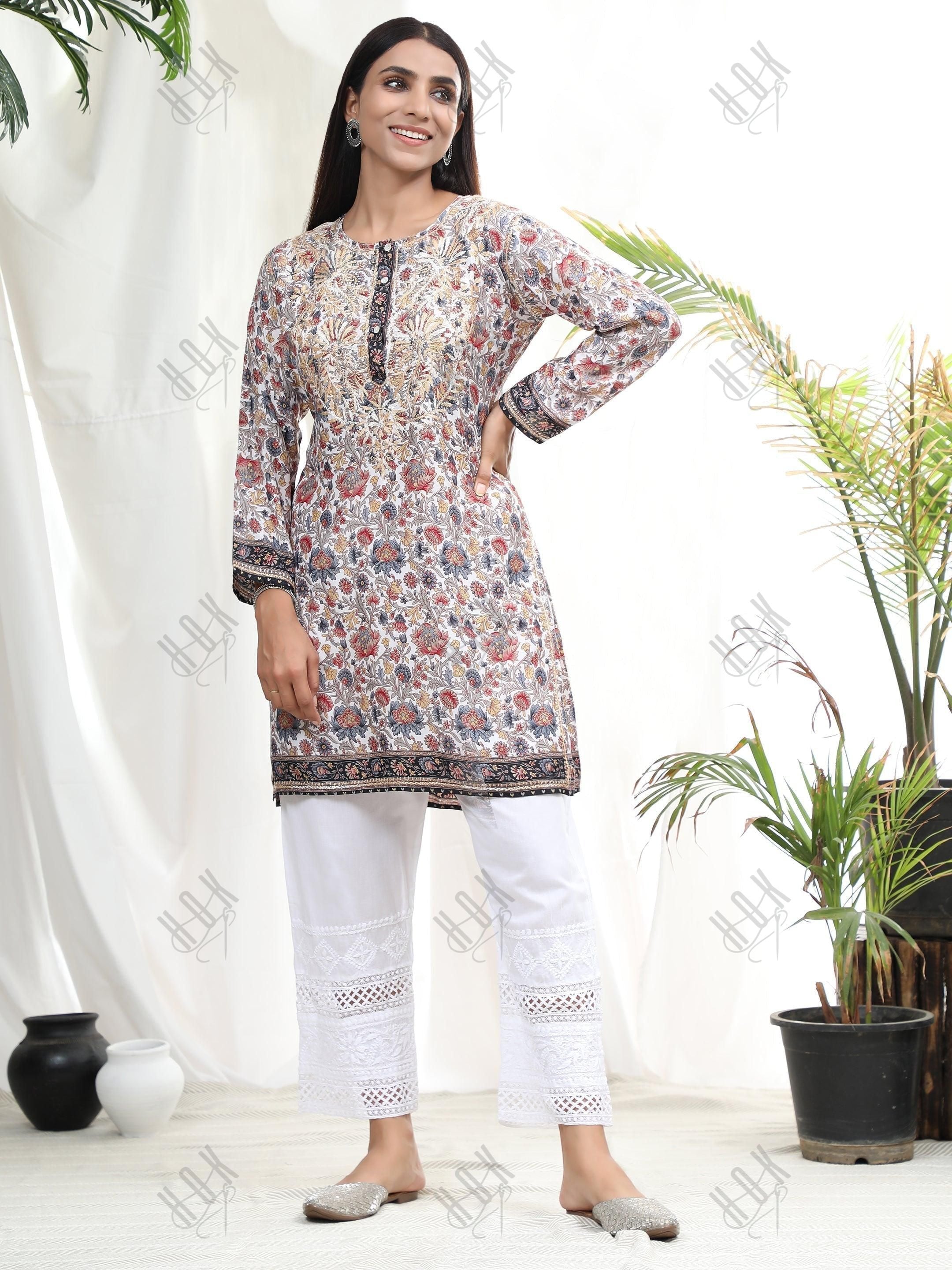 Hand Embroidery Chinakari LongTunic for Women - House Of Kari (Chikankari Clothing)