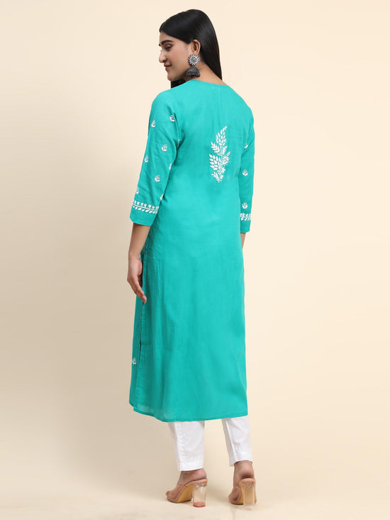 Load image into Gallery viewer, Samma Chikankari Long Kurti In Cotton For Women With Pocket - House Of Kari (Chikankari Clothing)
