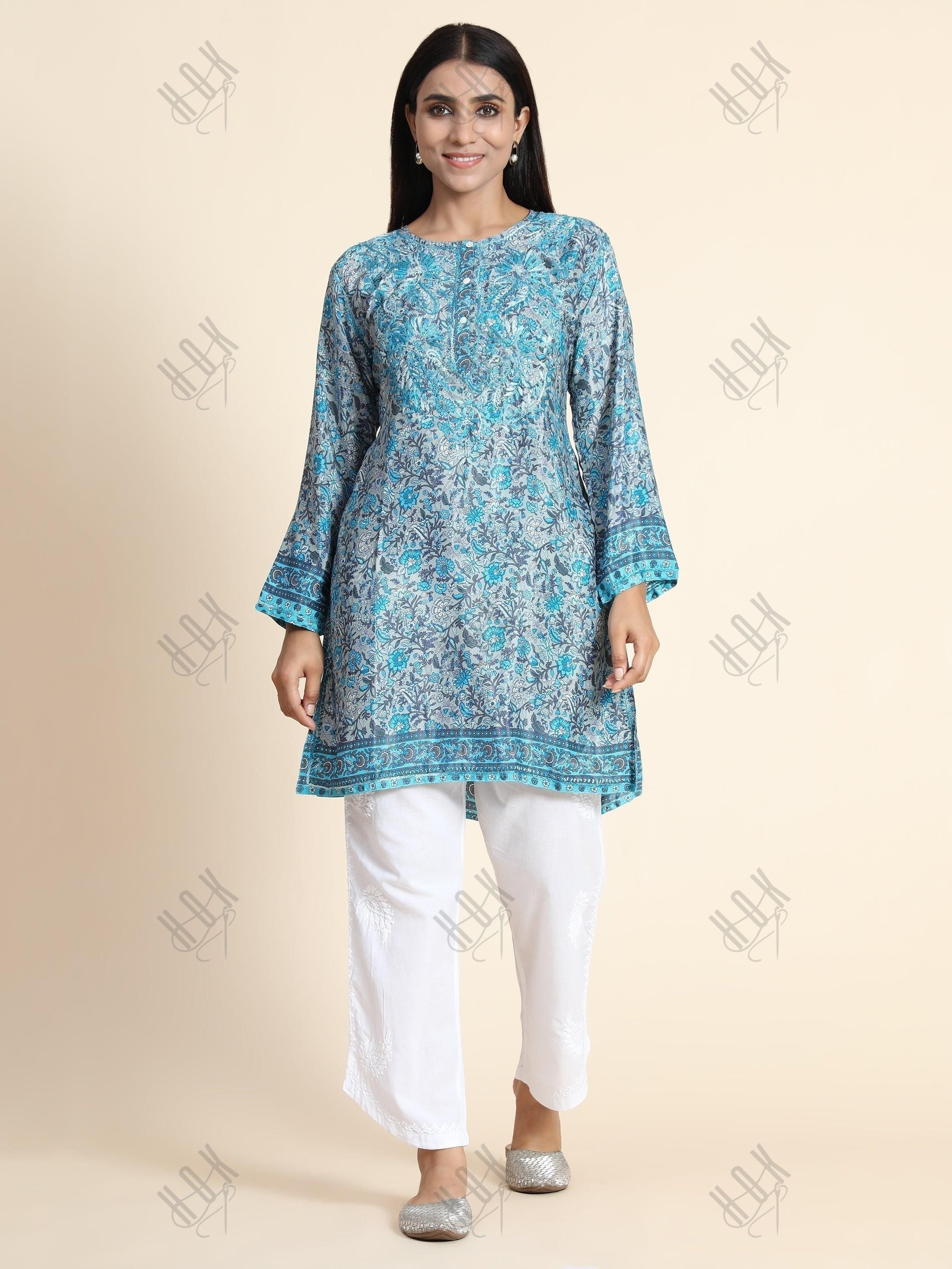 Hand Embroidery Chinakari LongTunic for Women - House Of Kari (Chikankari Clothing)