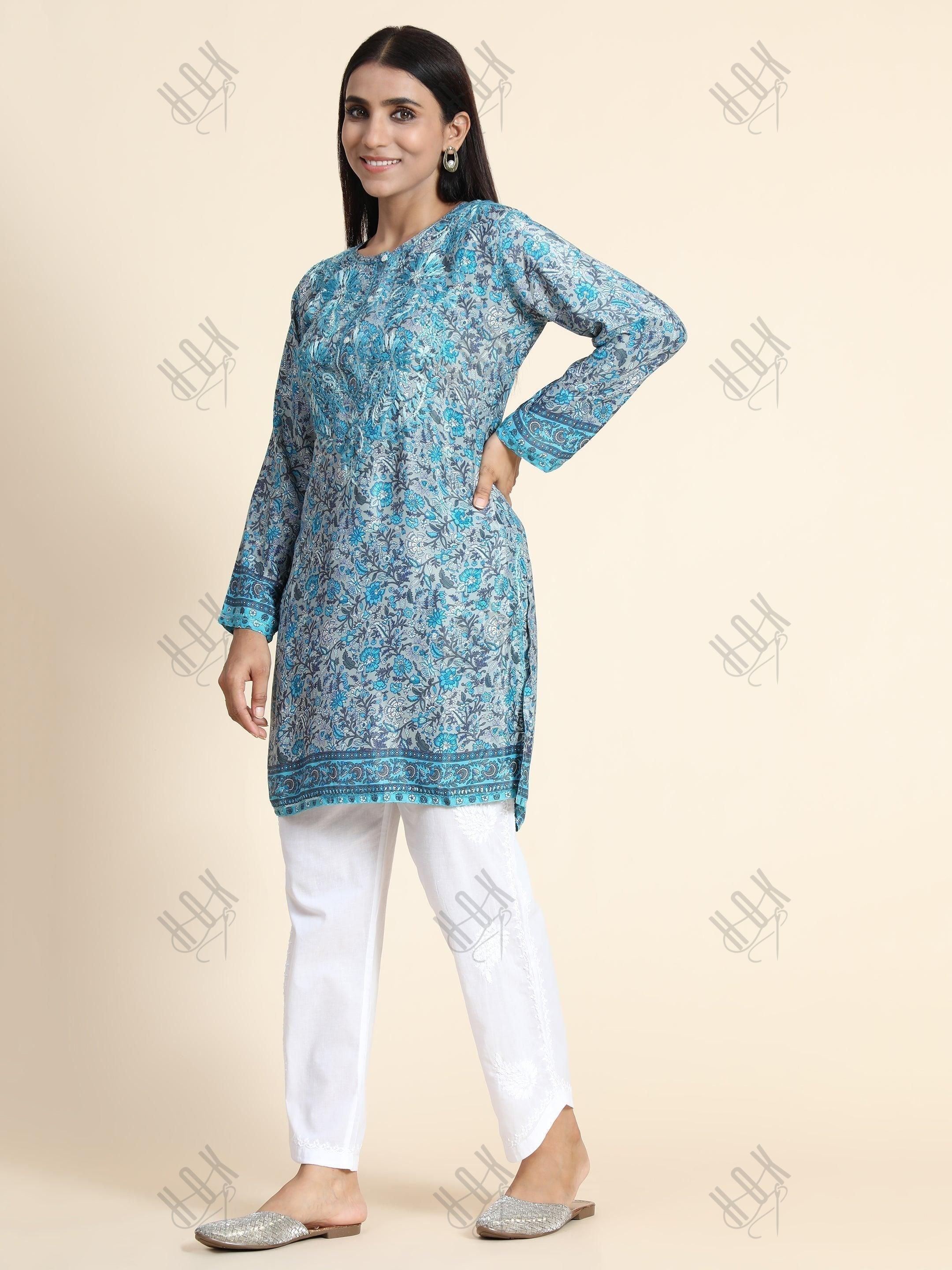 Hand Embroidery Chinakari LongTunic for Women - House Of Kari (Chikankari Clothing)