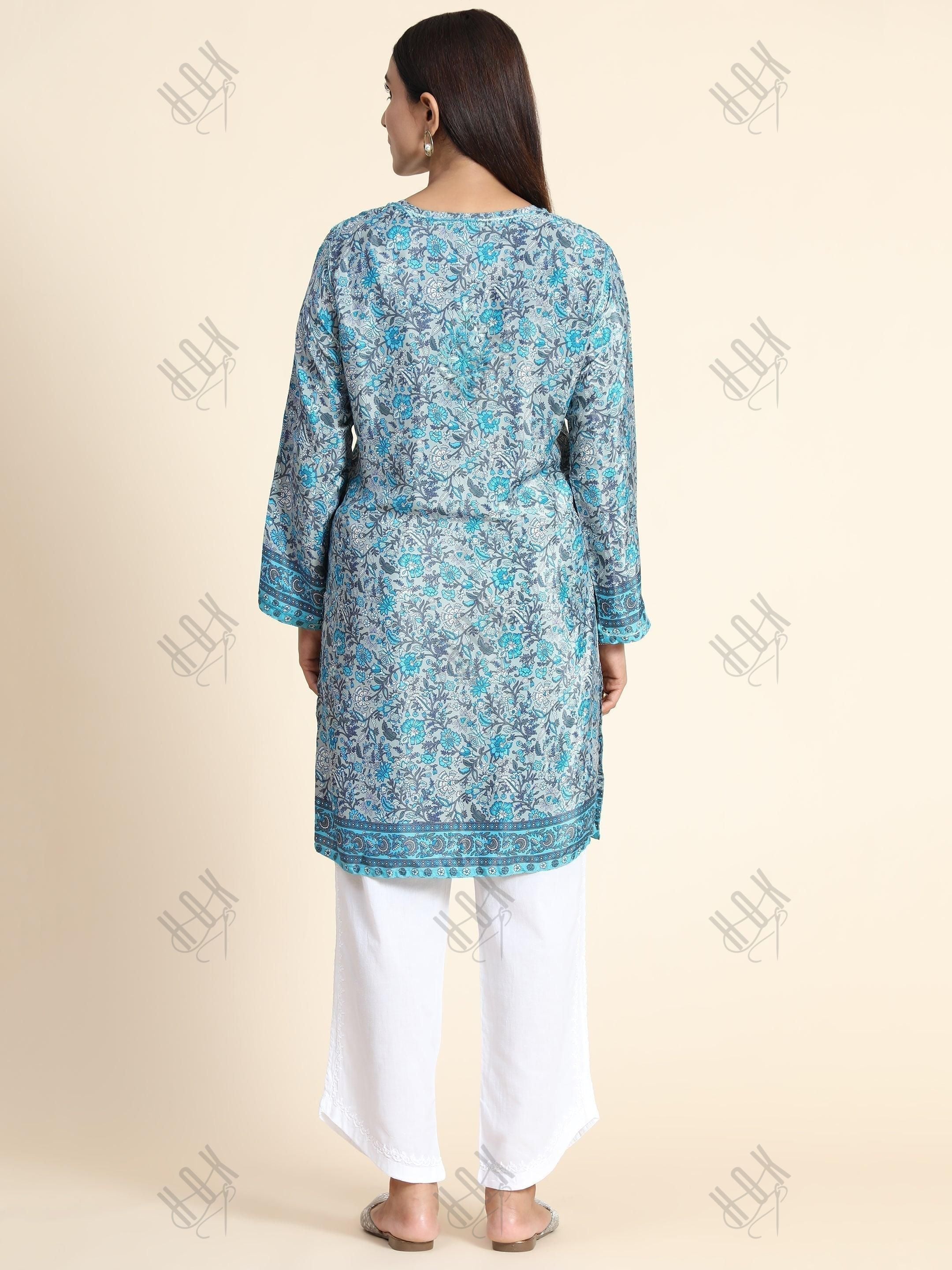 Hand Embroidery Chinakari LongTunic for Women - House Of Kari (Chikankari Clothing)