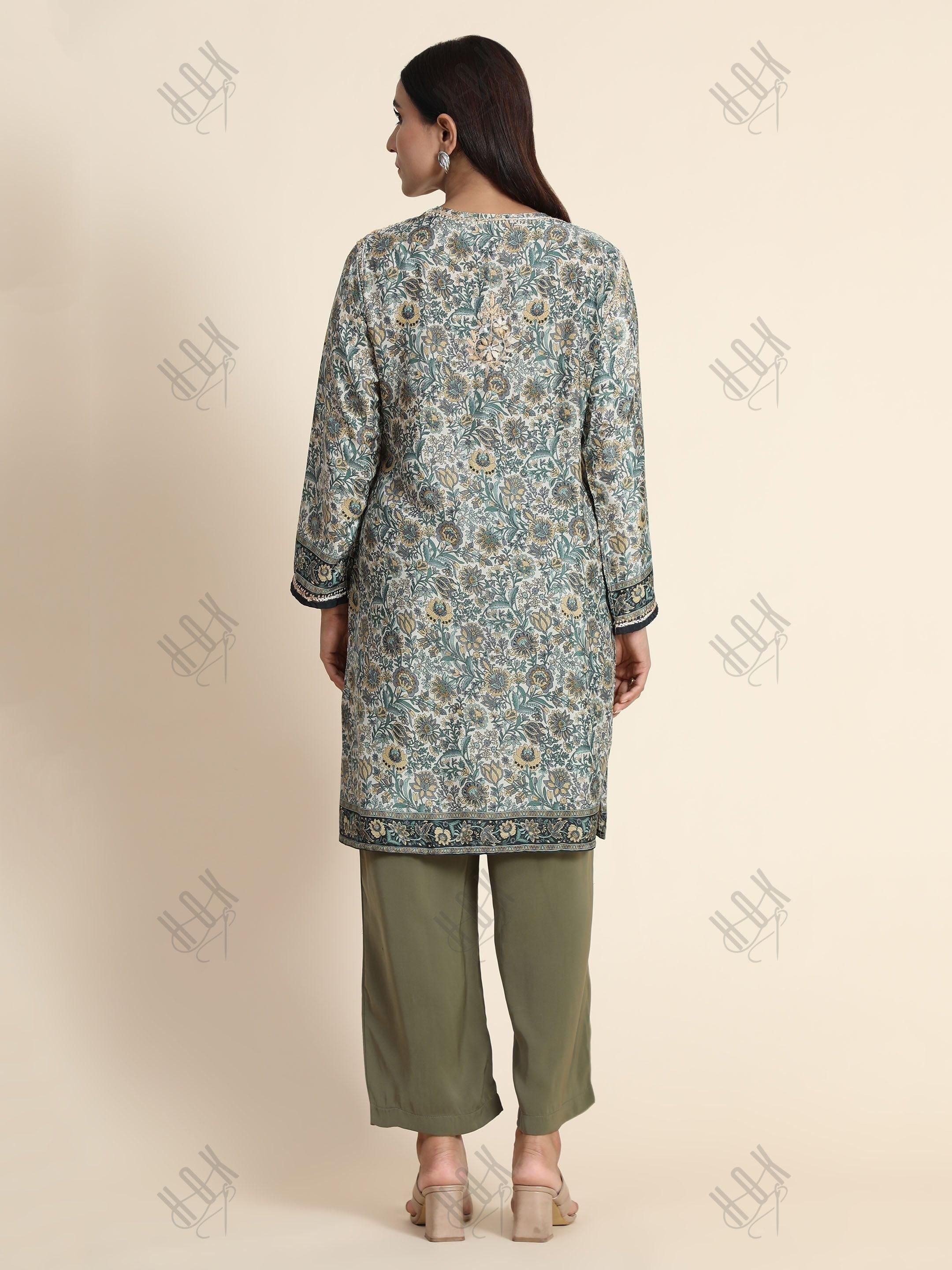 Hand Embroidery Chinakari LongTunic for Women - House Of Kari (Chikankari Clothing)