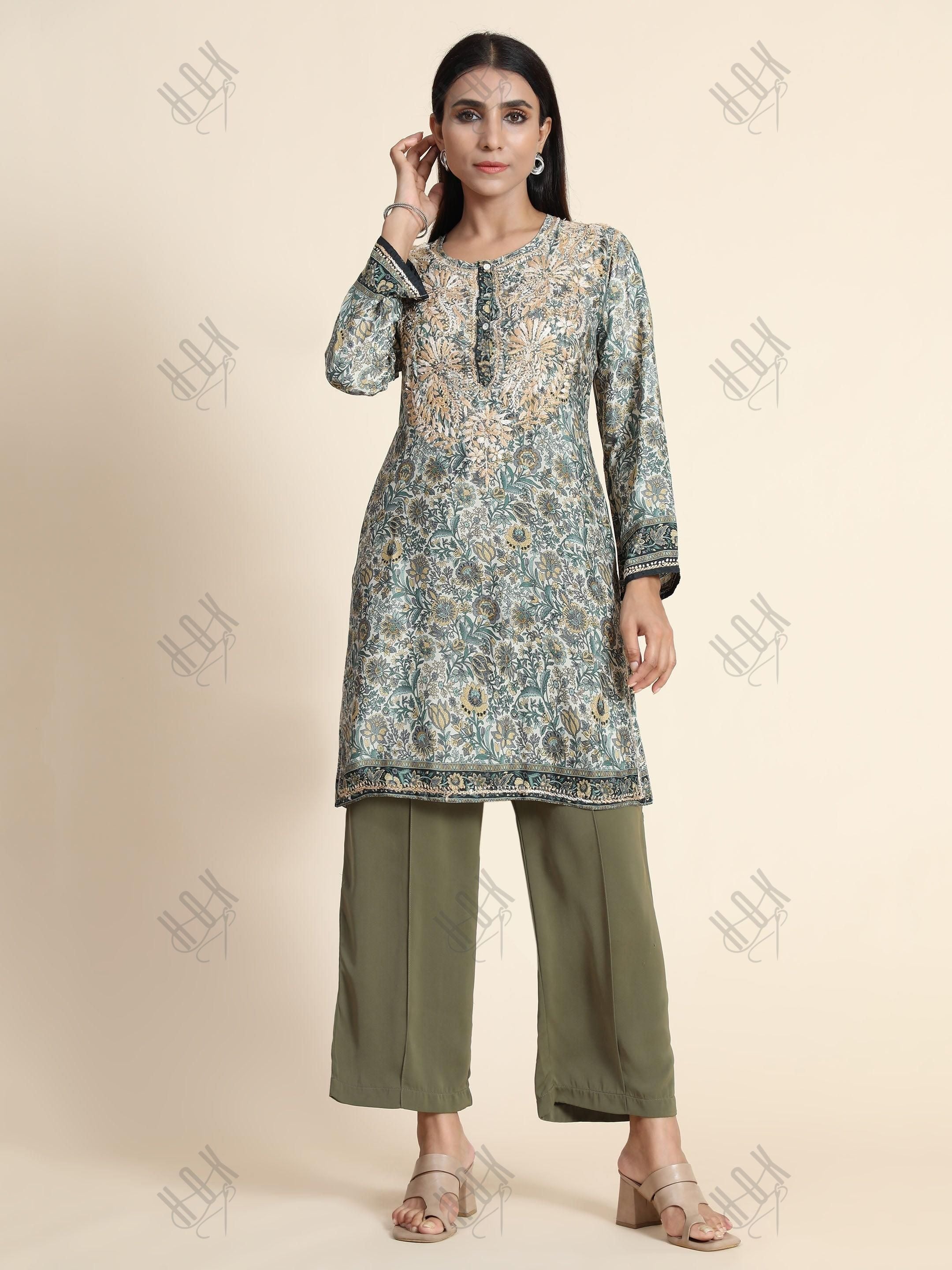 Hand Embroidery Chinakari LongTunic for Women - House Of Kari (Chikankari Clothing)