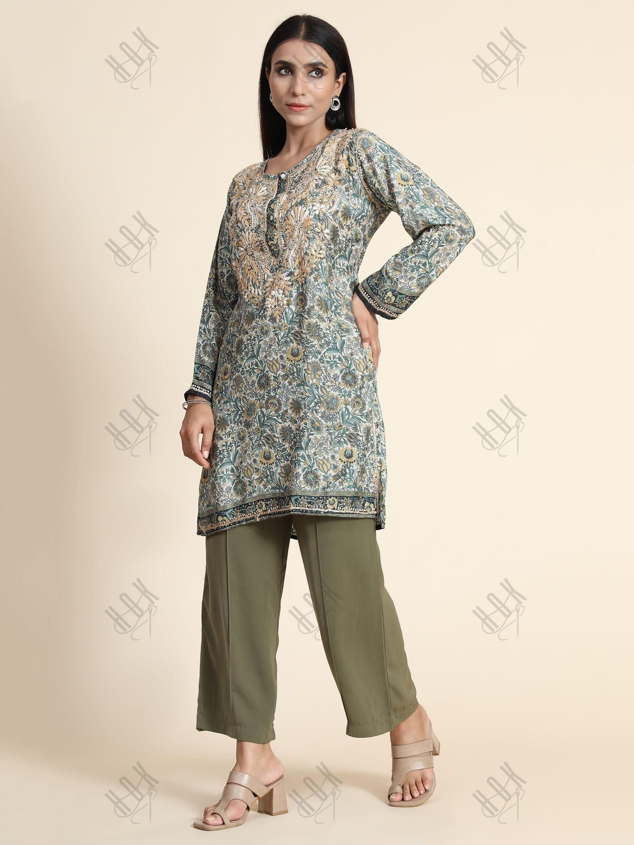 Hand Embroidery Chinakari LongTunic for Women - House Of Kari (Chikankari Clothing)