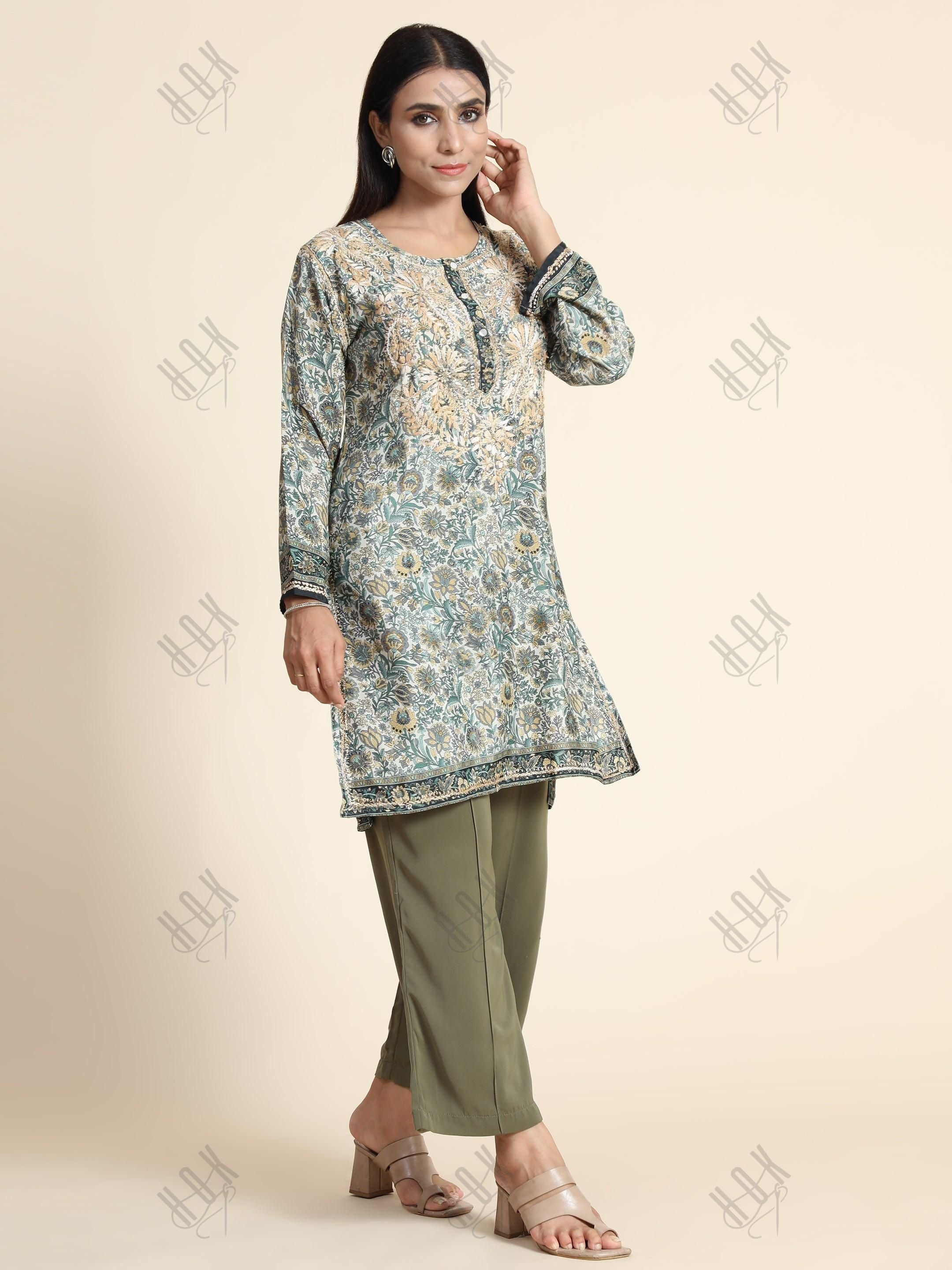 Hand Embroidery Chinakari LongTunic for Women - House Of Kari (Chikankari Clothing)