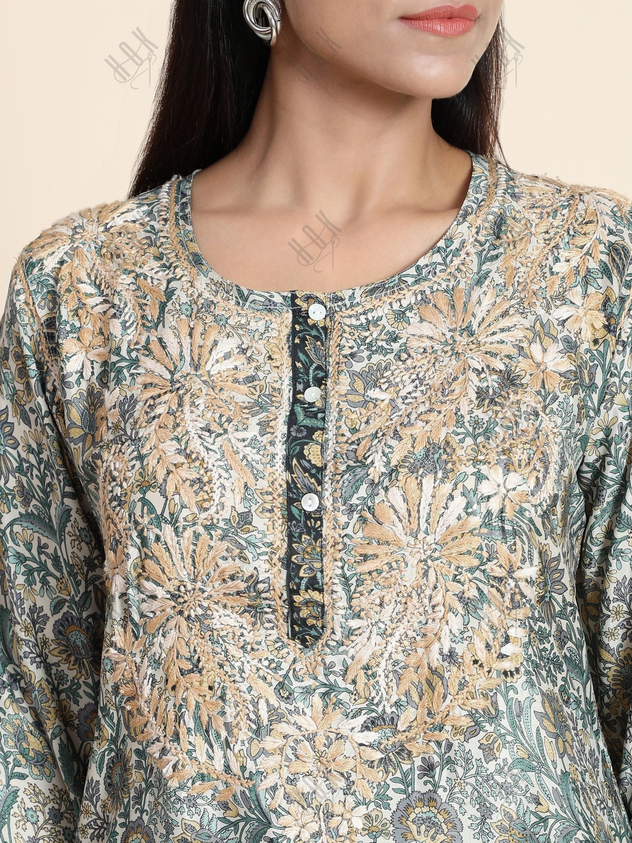 Hand Embroidery Chinakari LongTunic for Women - House Of Kari (Chikankari Clothing)