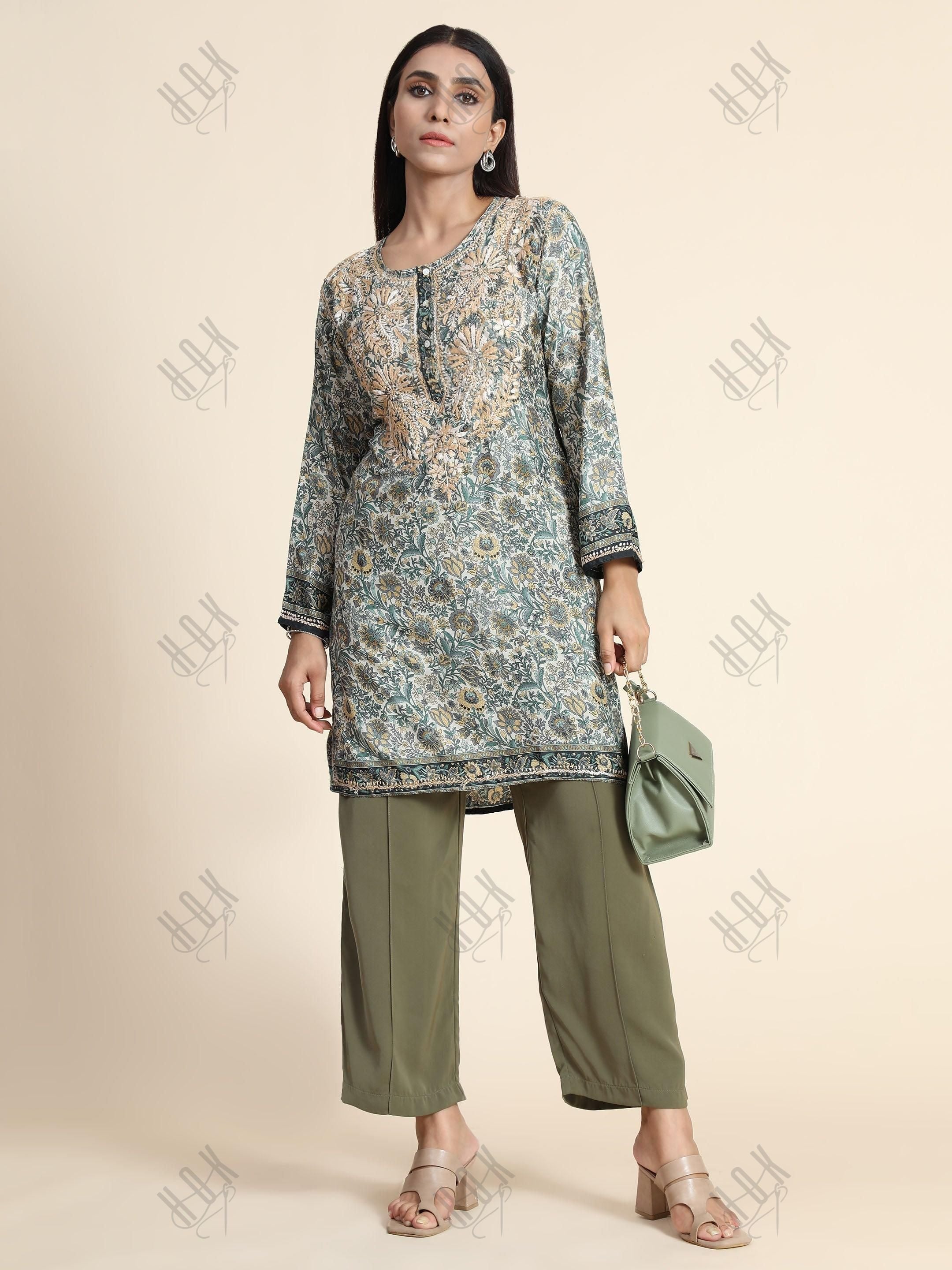 Hand Embroidery Chinakari LongTunic for Women - House Of Kari (Chikankari Clothing)