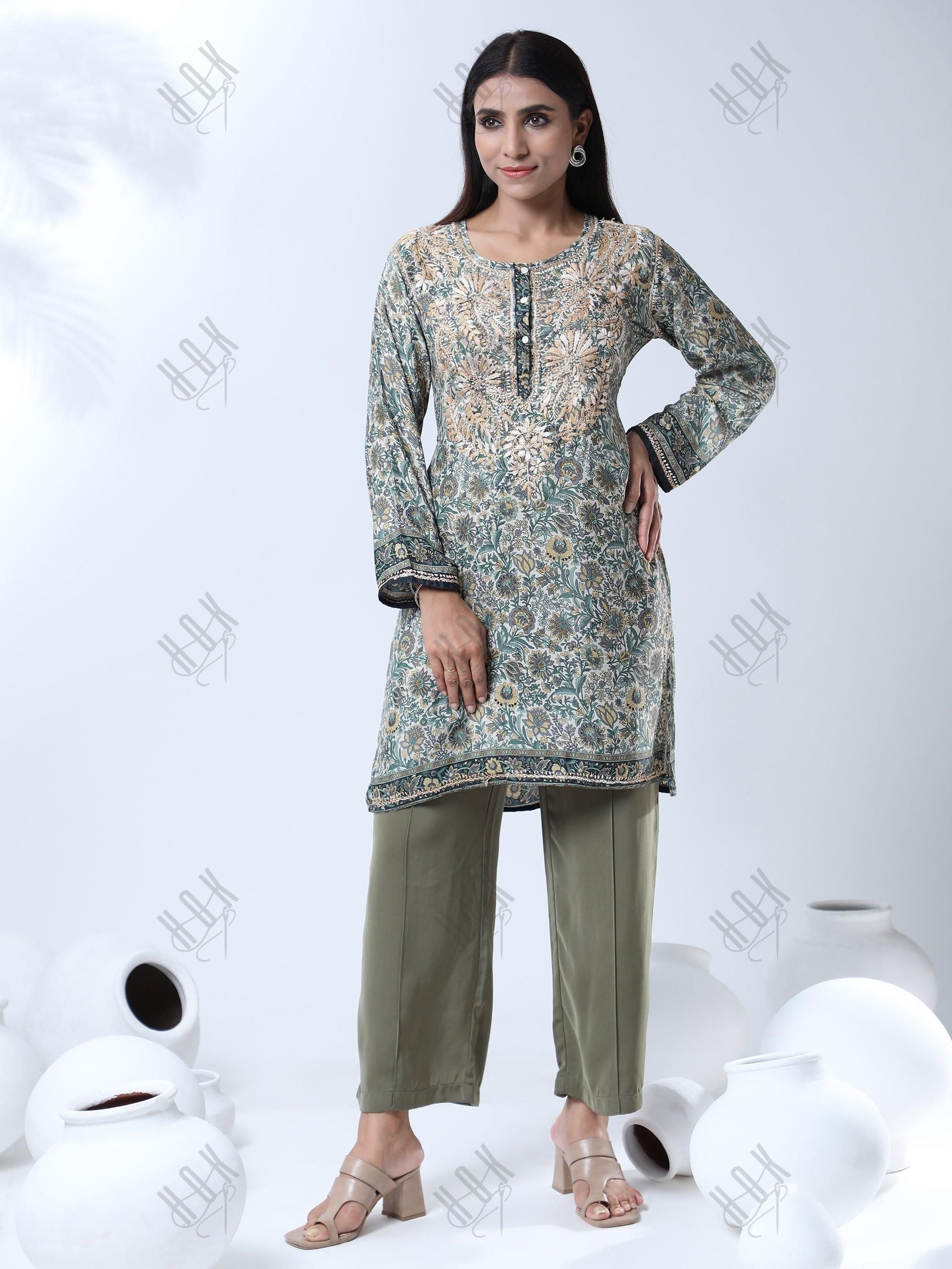 Hand Embroidery Chinakari LongTunic for Women - House Of Kari (Chikankari Clothing)