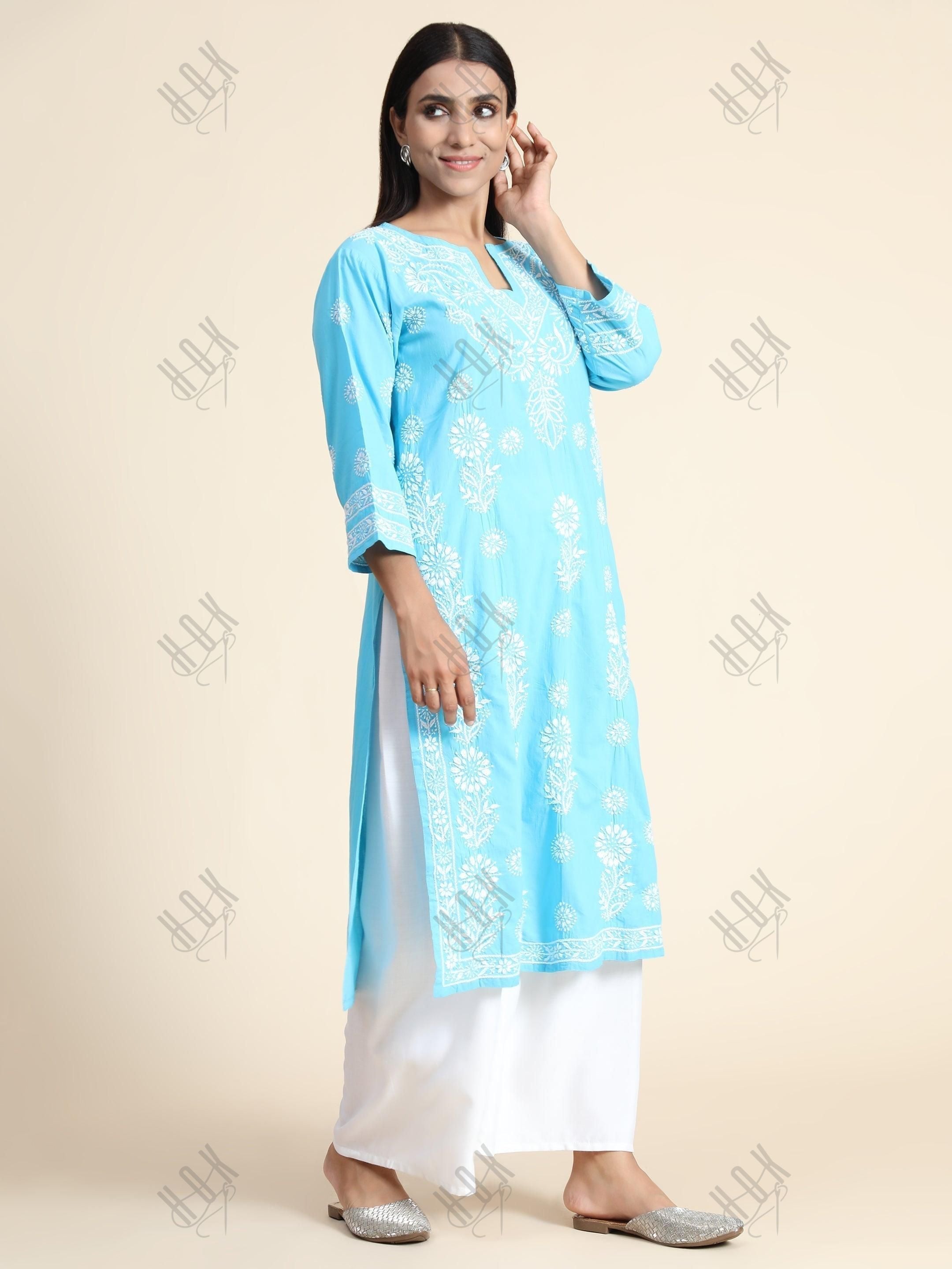 Hand Embroidery Chikankari Long Kurti for Women | Stylish Casual | Fancy - House Of Kari (Chikankari Clothing)