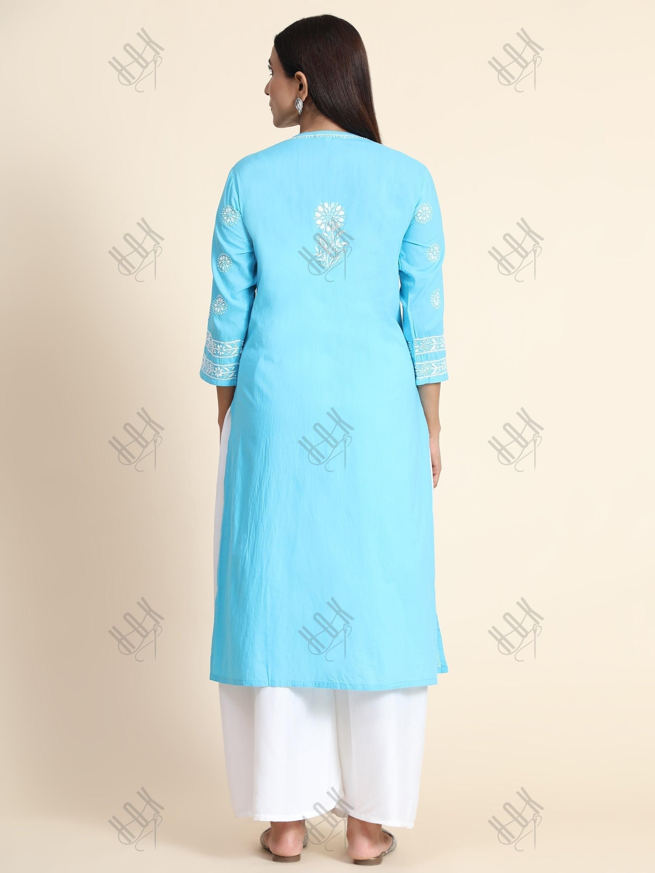 Hand Embroidery Chikankari Long Kurti for Women | Stylish Casual | Fancy - House Of Kari (Chikankari Clothing)