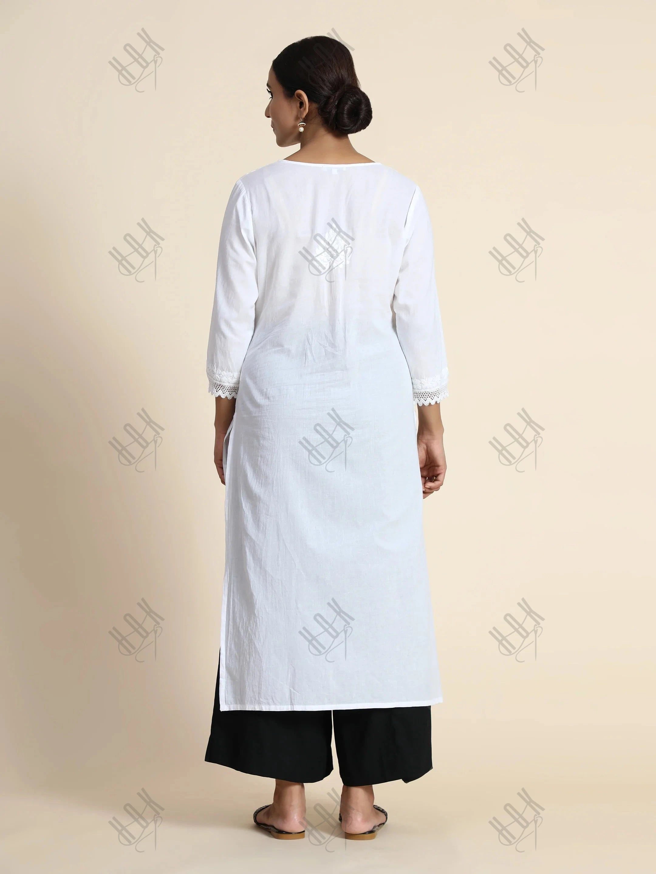 Sharmin in HOK Chikankari Long Kurti for Women in white - House Of Kari (Chikankari Clothing)