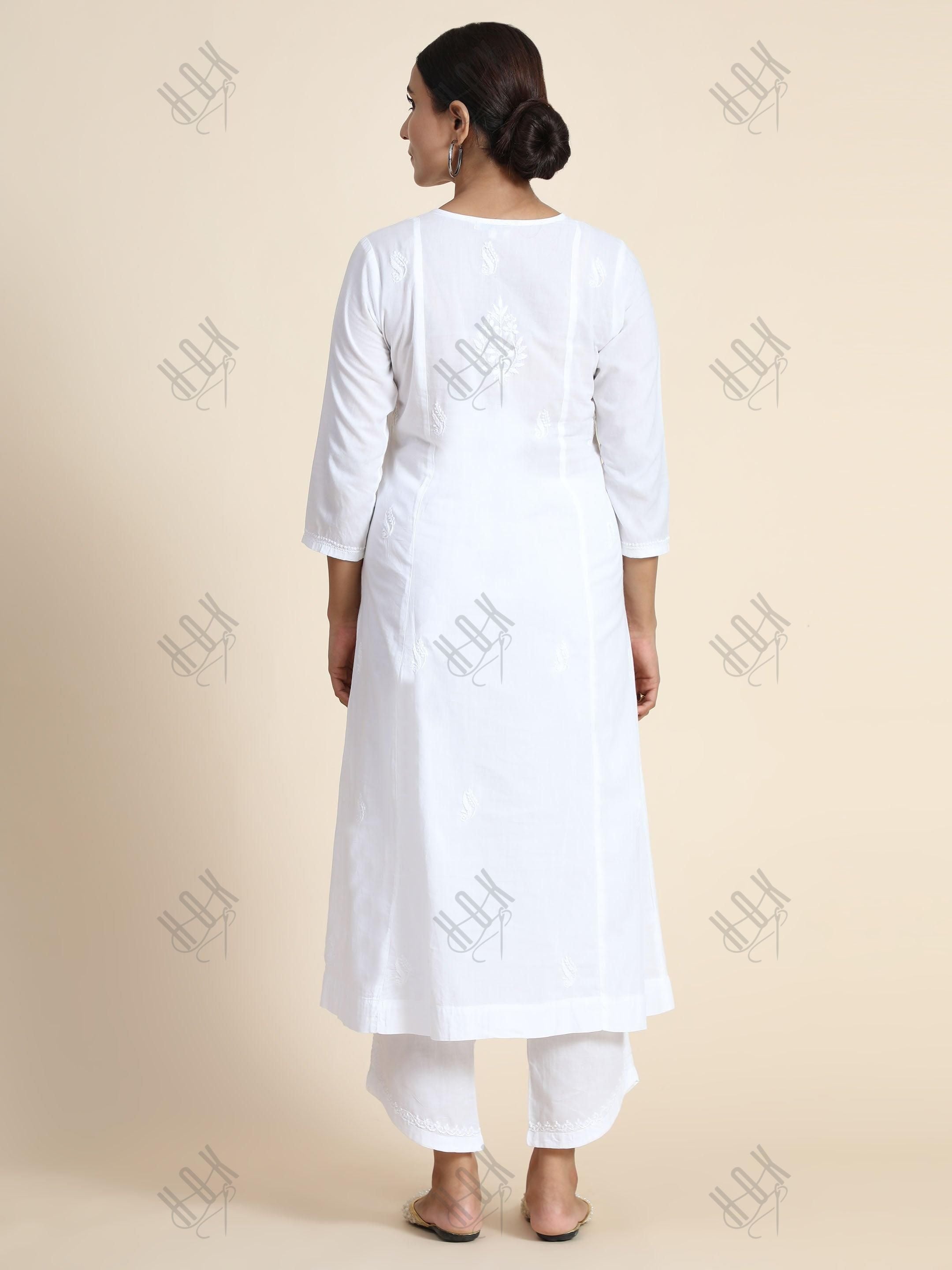 Anjana in Hand Embroidery Chikankari Long Kurti for Women in White - House Of Kari (Chikankari Clothing)