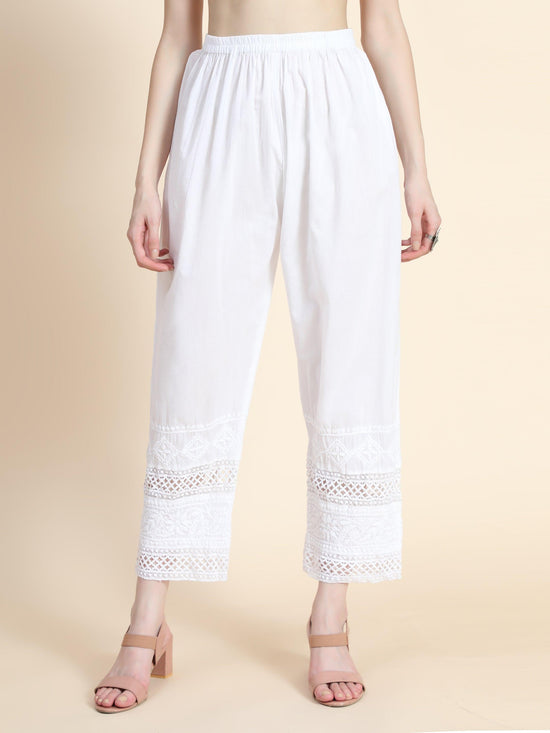 Buy White Handcrafted Narrow Cotton Pants  White Narrow Pants for Women   Farida Gupta