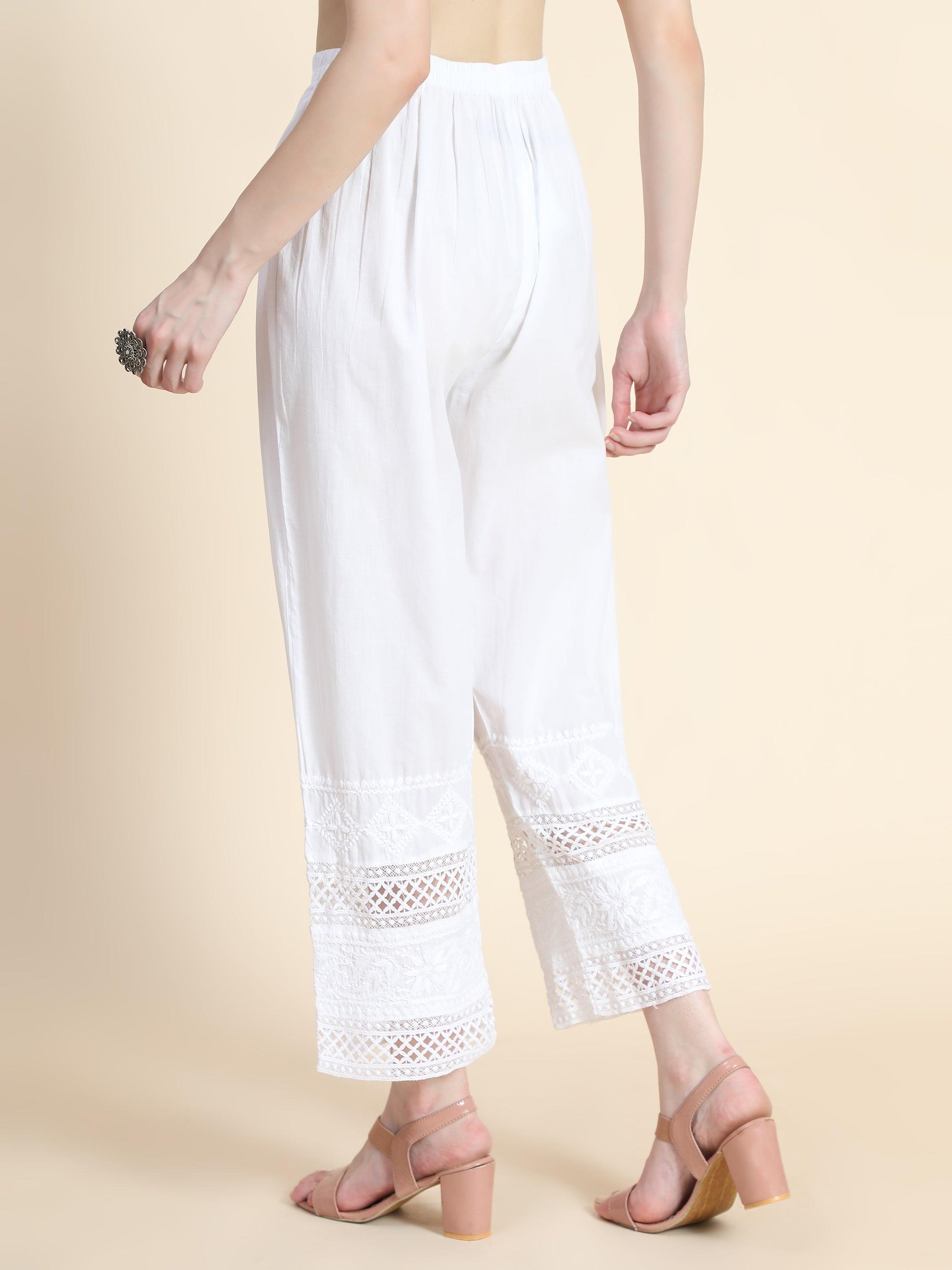 FLATTER : Palazzo pants in ivory tech georgette | HIGH
