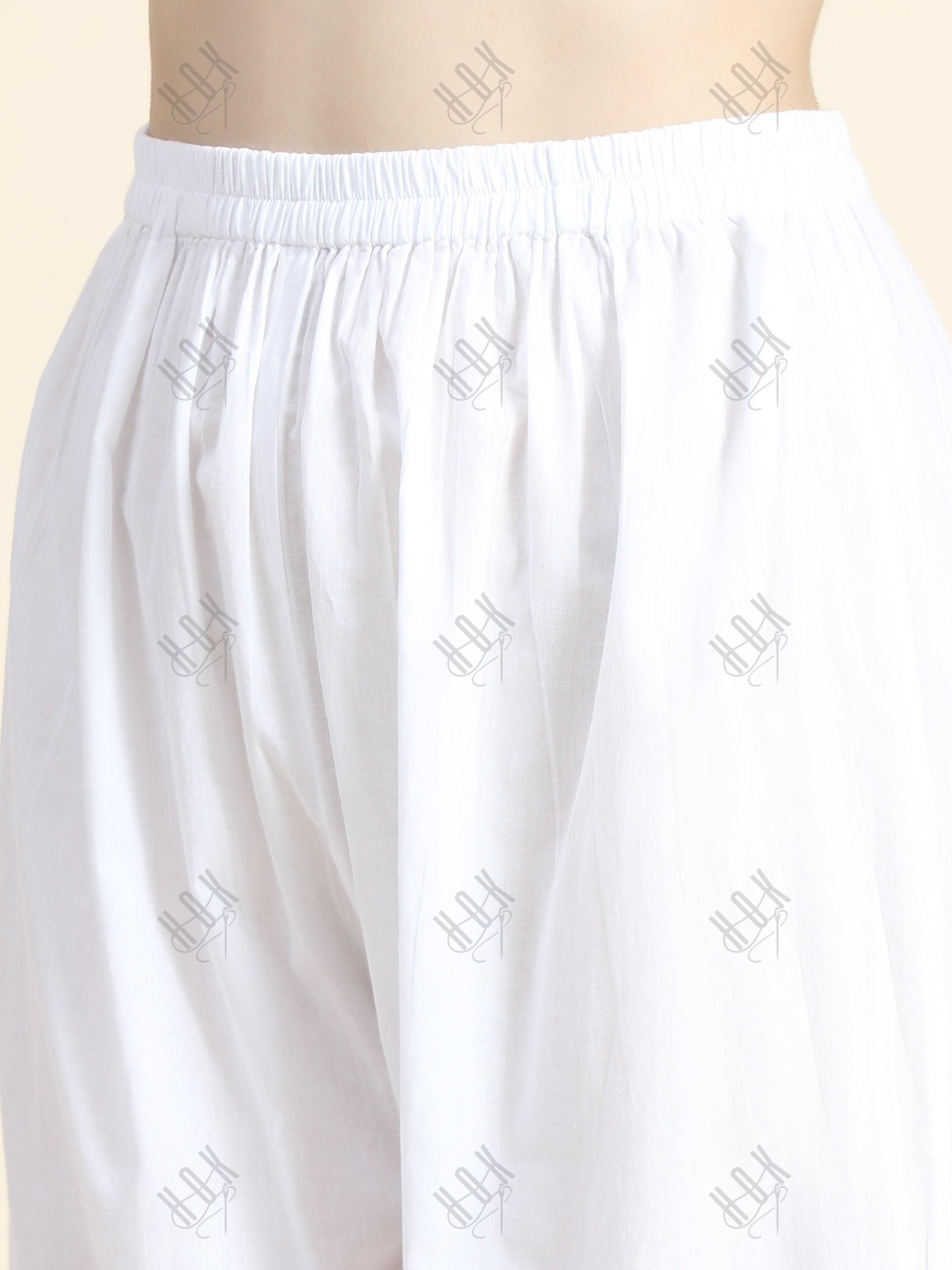 Hand Embroidered Cotton White Relaxed chikankari Pants