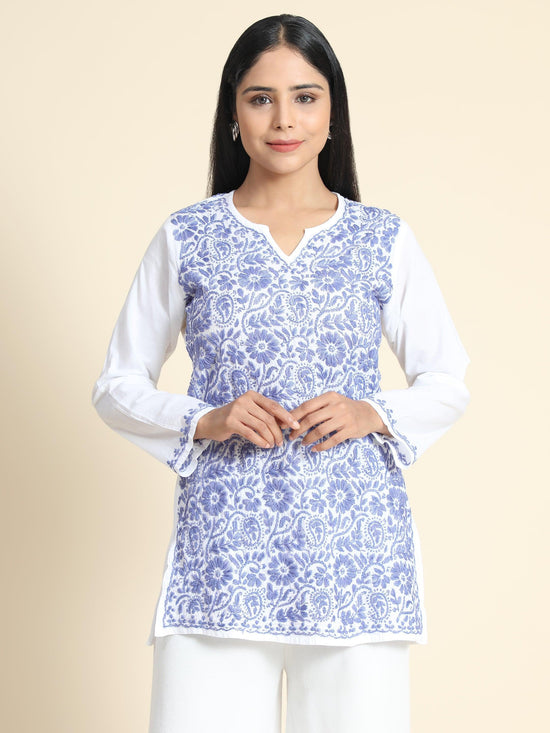 Load image into Gallery viewer, Premium Hand Embroidery Chiknakari Printed Short Cotton Tunics - House Of Kari (Chikankari Clothing)

