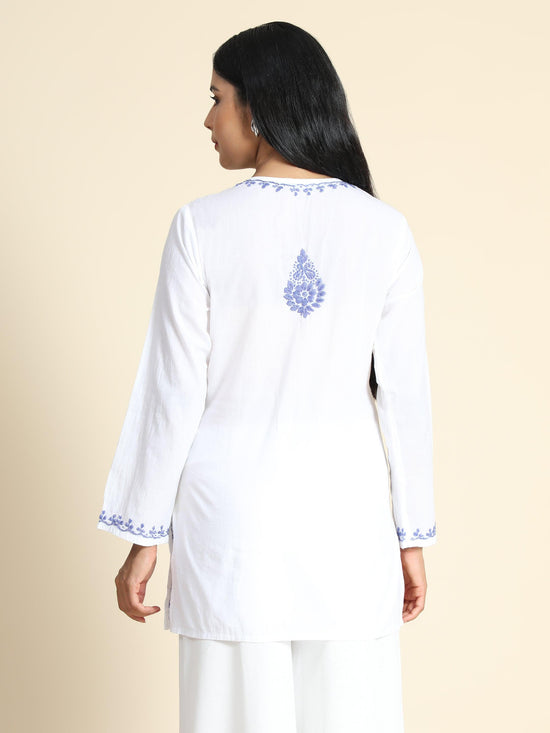 Load image into Gallery viewer, Premium Hand Embroidery Chiknakari Printed Short Cotton Tunics - House Of Kari (Chikankari Clothing)
