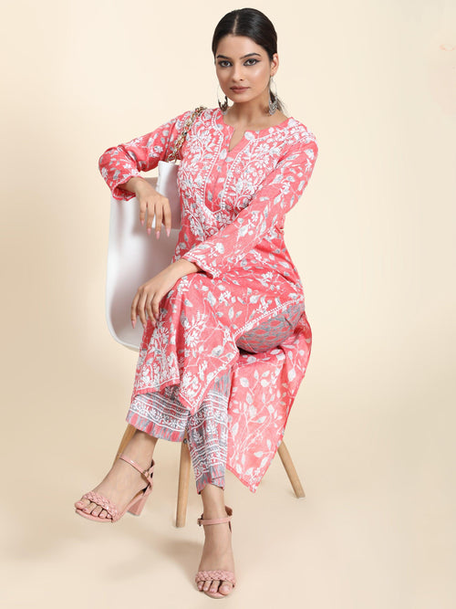 Load image into Gallery viewer, Shreya Sanghi in Hand Embroidery Chikankari CO-ORD set for Women In Pink - House Of Kari (Chikankari Clothing)
