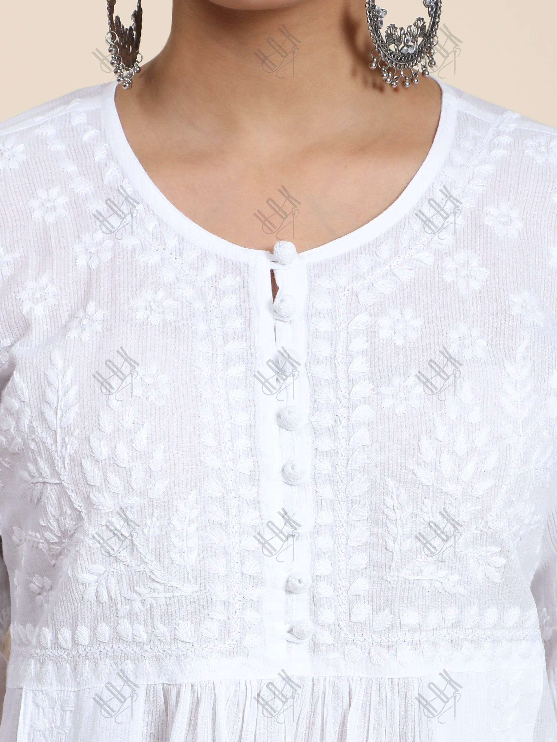 Hand Embroidery Chikankari Tunic for Women - House Of Kari (Chikankari Clothing)