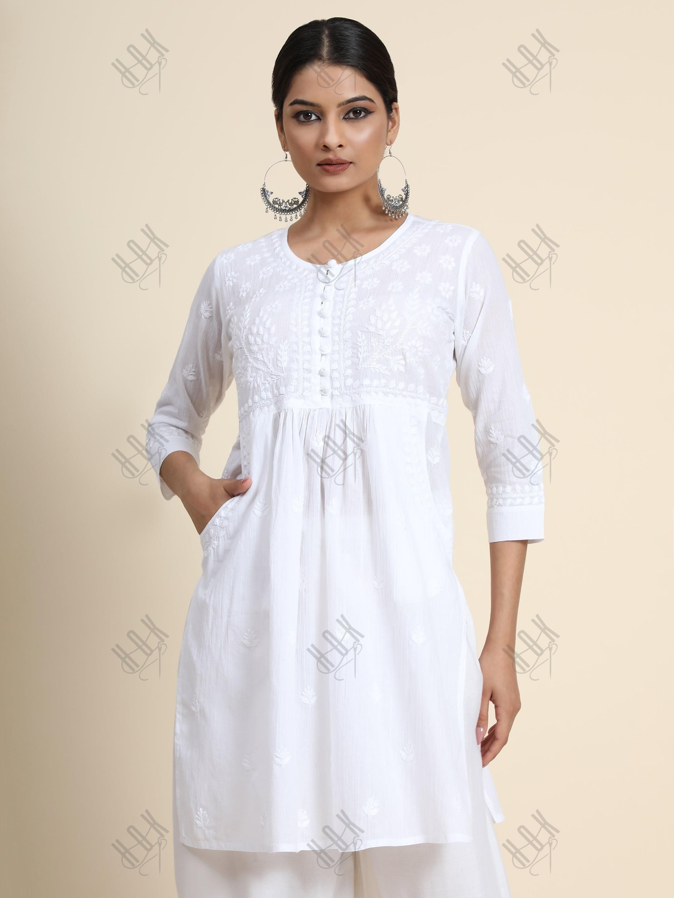 Hand Embroidery Chikankari Tunic for Women - House Of Kari (Chikankari Clothing)