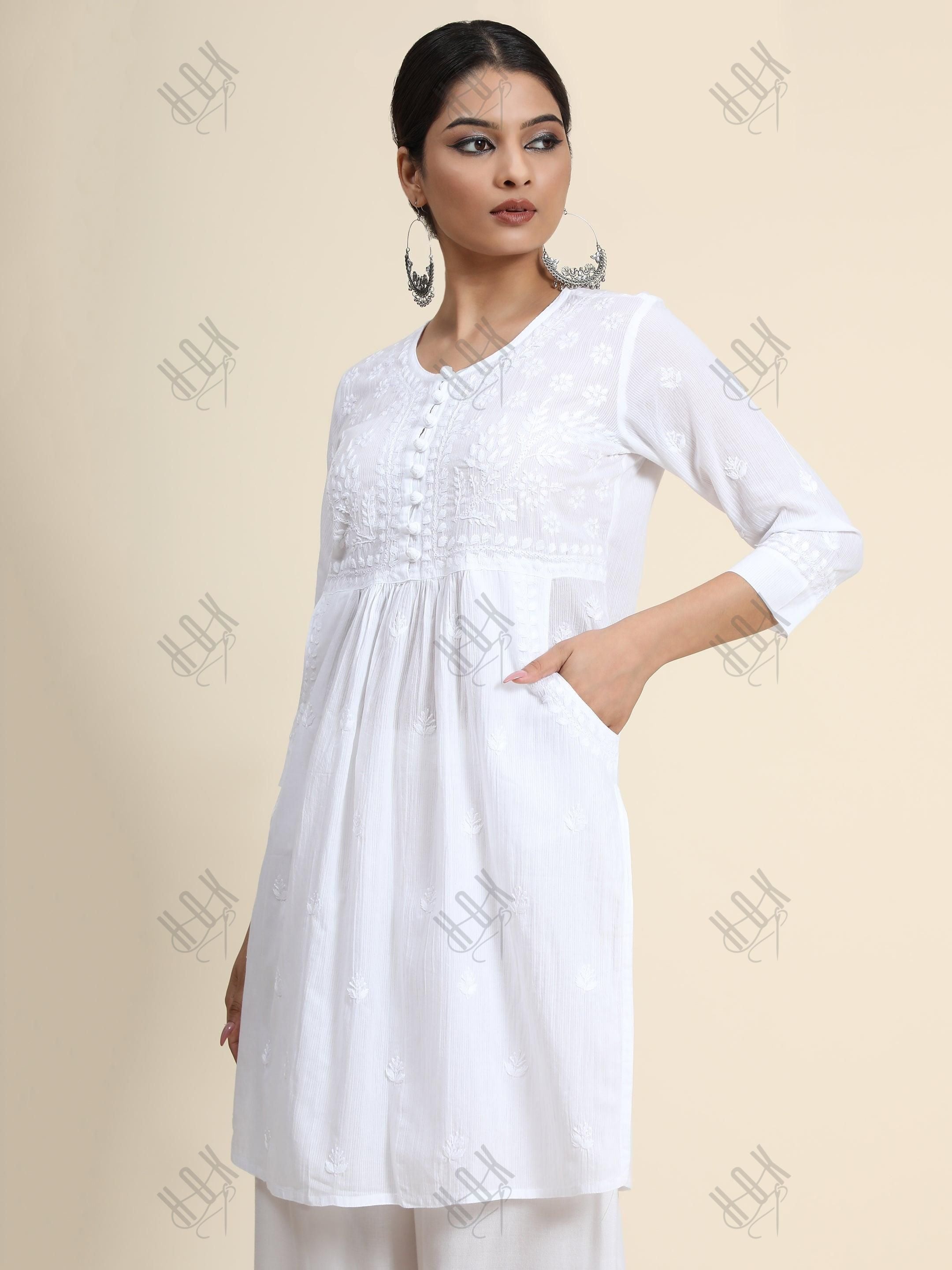 Hand Embroidery Chikankari Tunic for Women - House Of Kari (Chikankari Clothing)