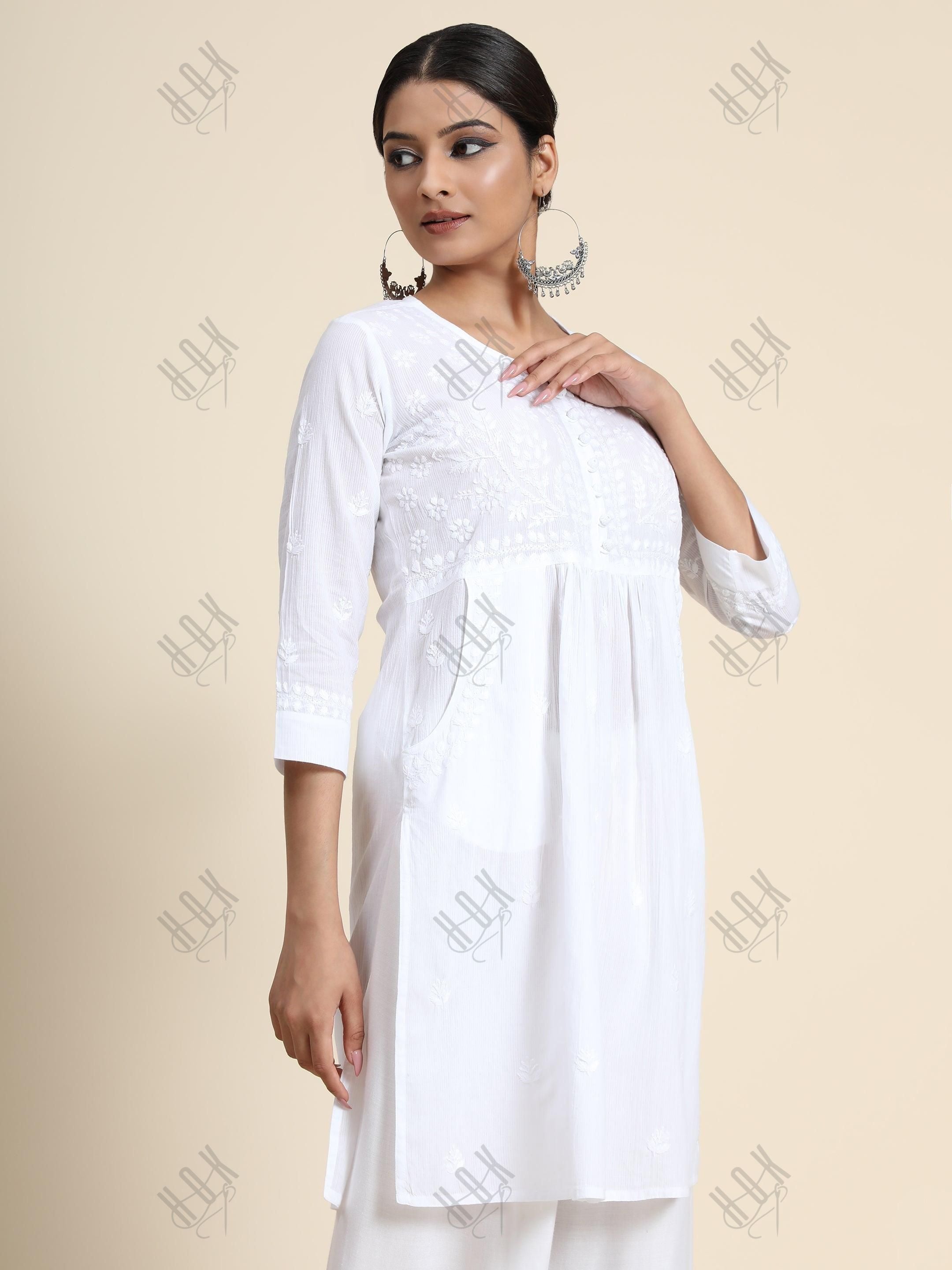 Hand Embroidery Chikankari Tunic for Women - House Of Kari (Chikankari Clothing)