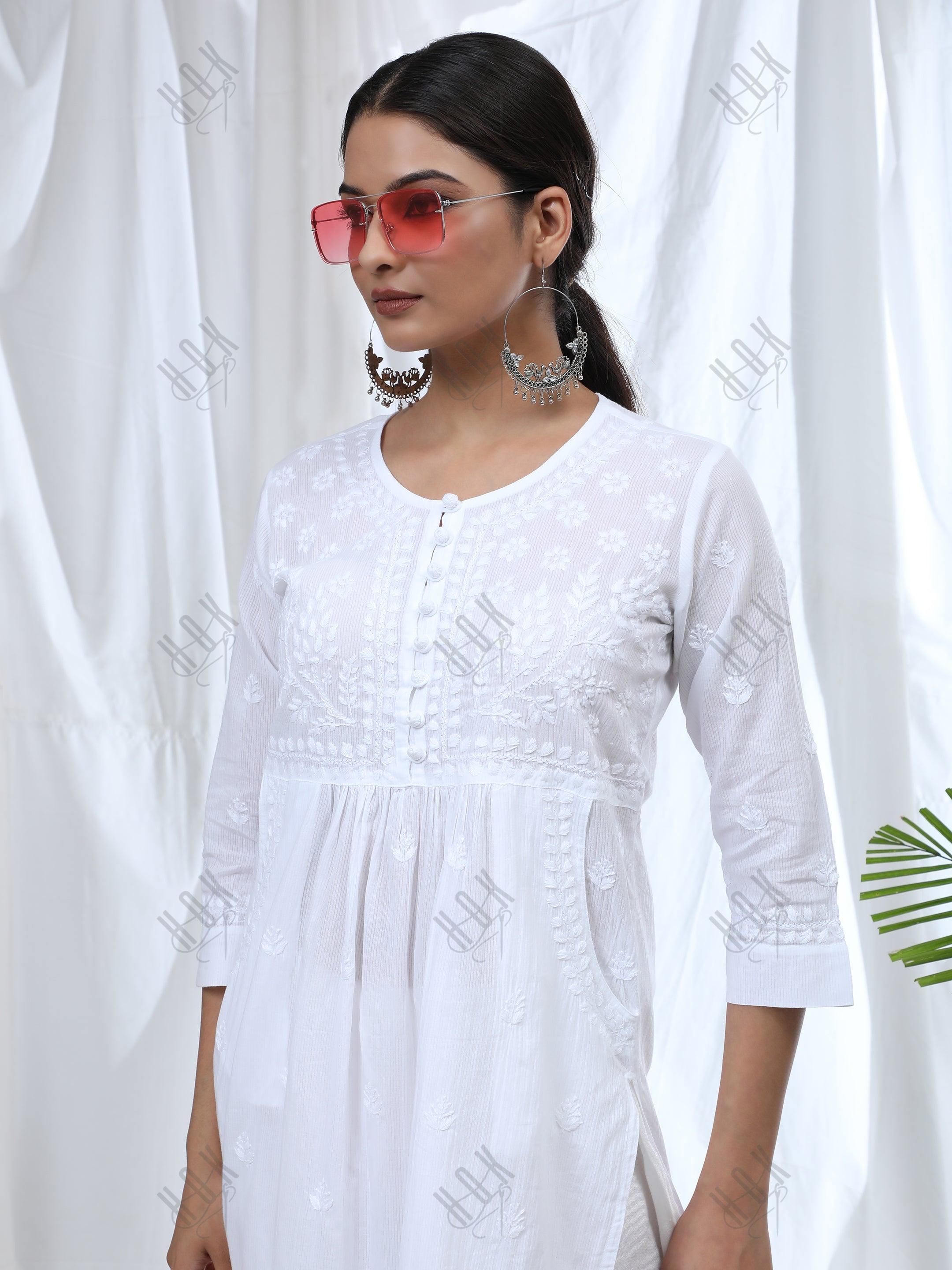 Hand Embroidery Chikankari Tunic for Women - House Of Kari (Chikankari Clothing)