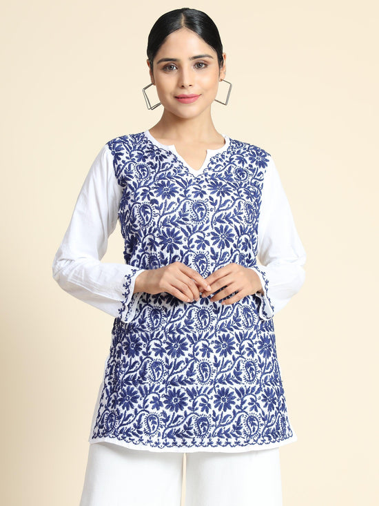 Load image into Gallery viewer, Premium Hand Embroidery Chinakari Printed Short Cotton Tunics - House Of Kari (Chikankari Clothing)
